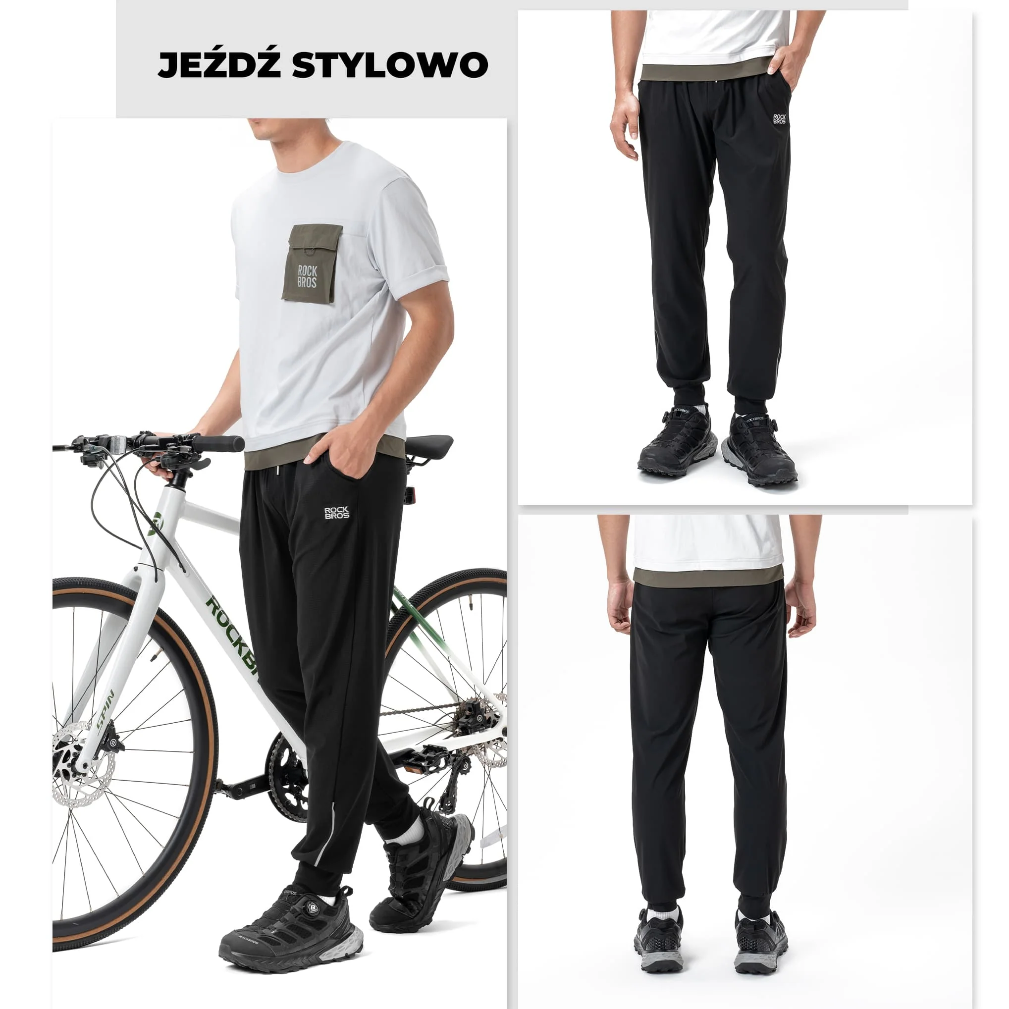 Cienkie Spodnie Męskie Rowerowe z Odblaskowymi Paskami - Image 5