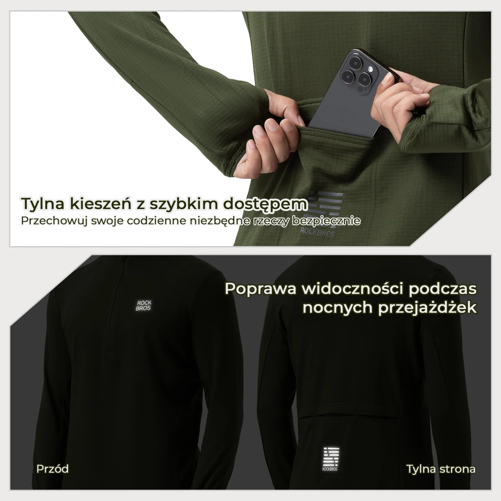 Ciepła Bluza Kurtki z Polarem Ciemnozielony-YPW080 - Image 5