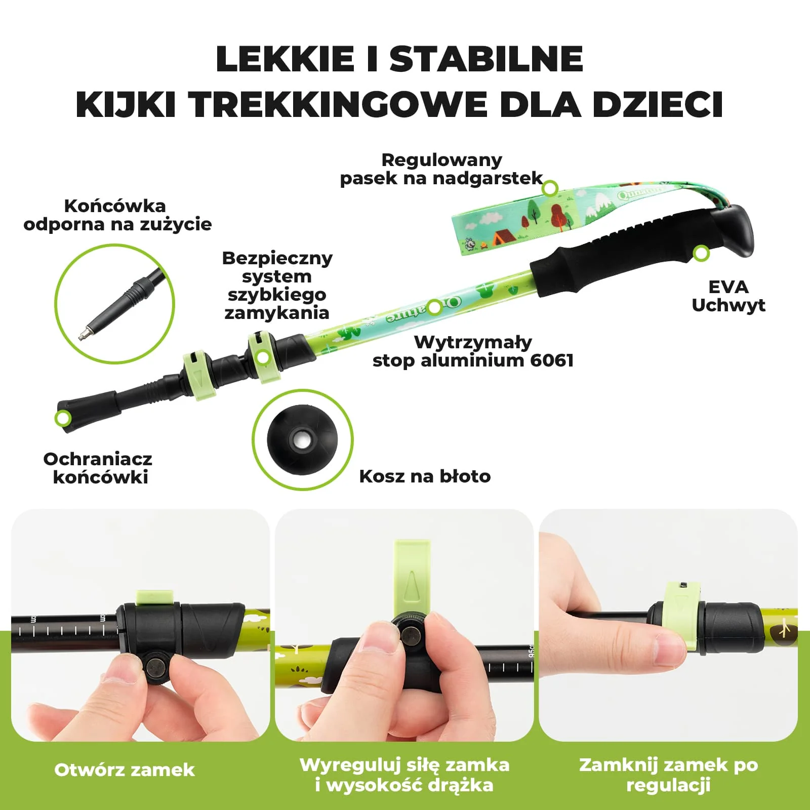 Dziecięcy Aluminiowy Kij Trekkingowy Lekki, Regulowany i Bezpieczny-BX-005 - Image 10