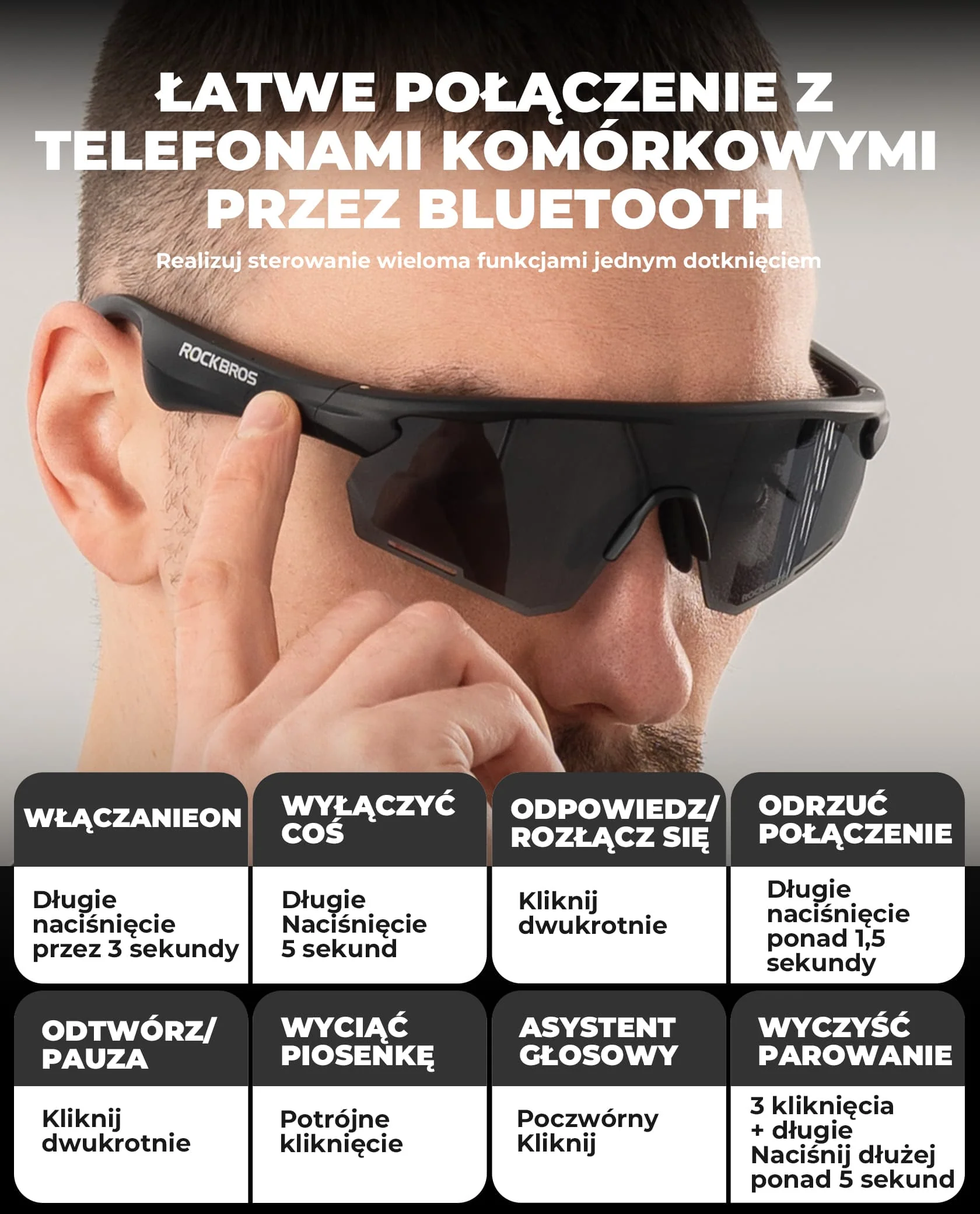 Inteligentne Okulary Rowerowe Bluetooth Polaryzacyjne / Fotochromowe-SP251 - Image 12