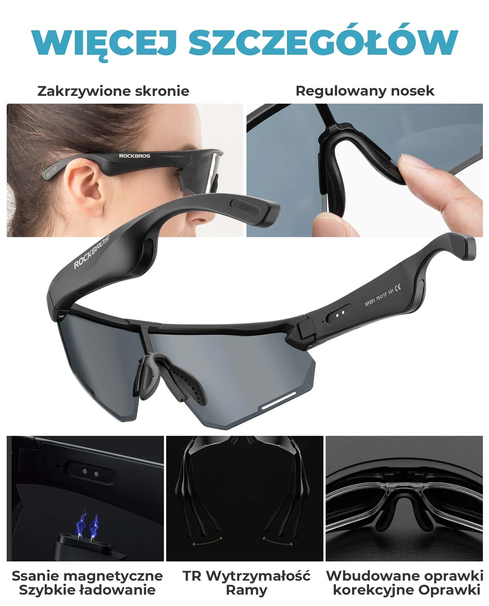 Inteligentne Okulary Rowerowe Bluetooth Polaryzacyjne / Fotochromowe-SP251 - Image 13