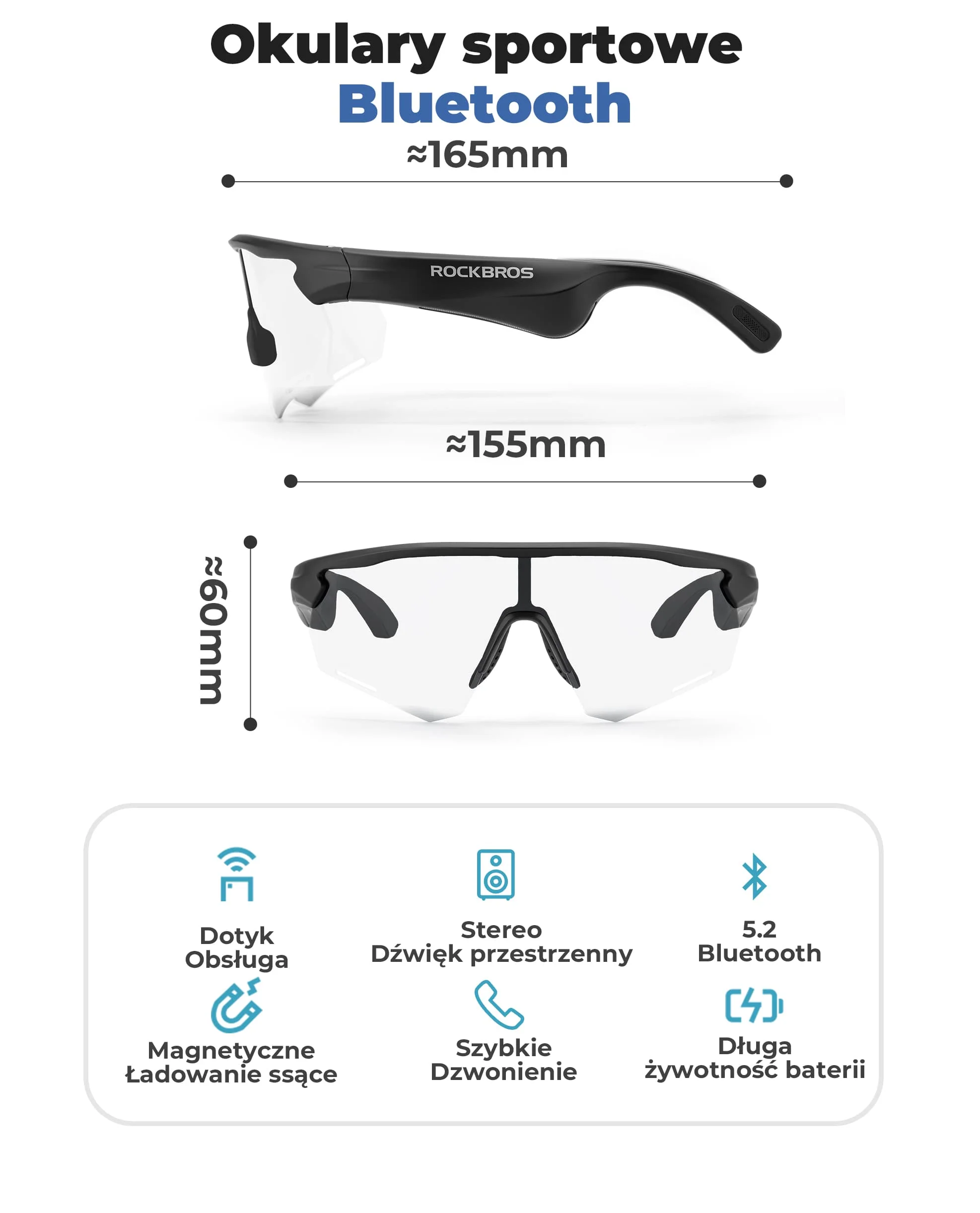 Inteligentne Okulary Rowerowe Bluetooth Polaryzacyjne / Fotochromowe-SP251 - Image 17