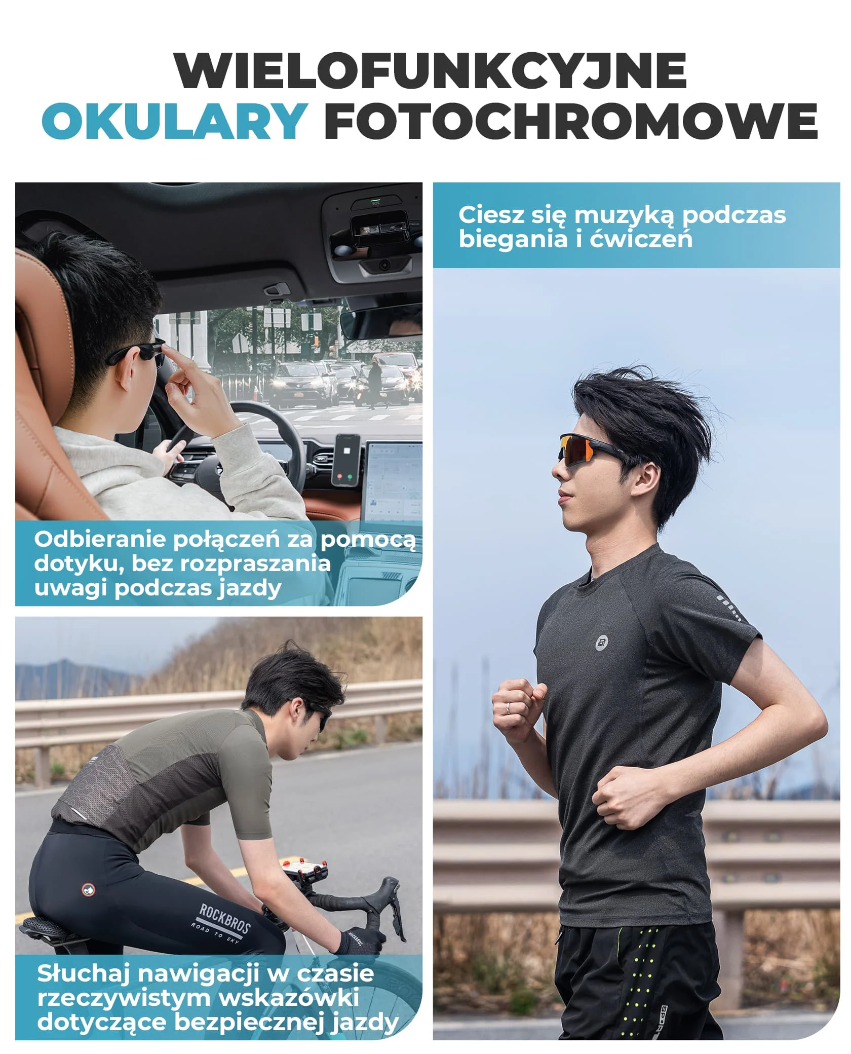 Inteligentne Okulary Rowerowe Bluetooth Polaryzacyjne / Fotochromowe-SP251 - Image 18