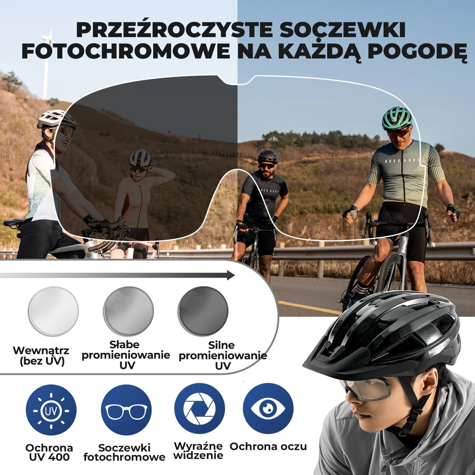 Kask Rowerowy z Okularami Fotochromowymi i Światłem Tylnym -ZK-013L - Image 20