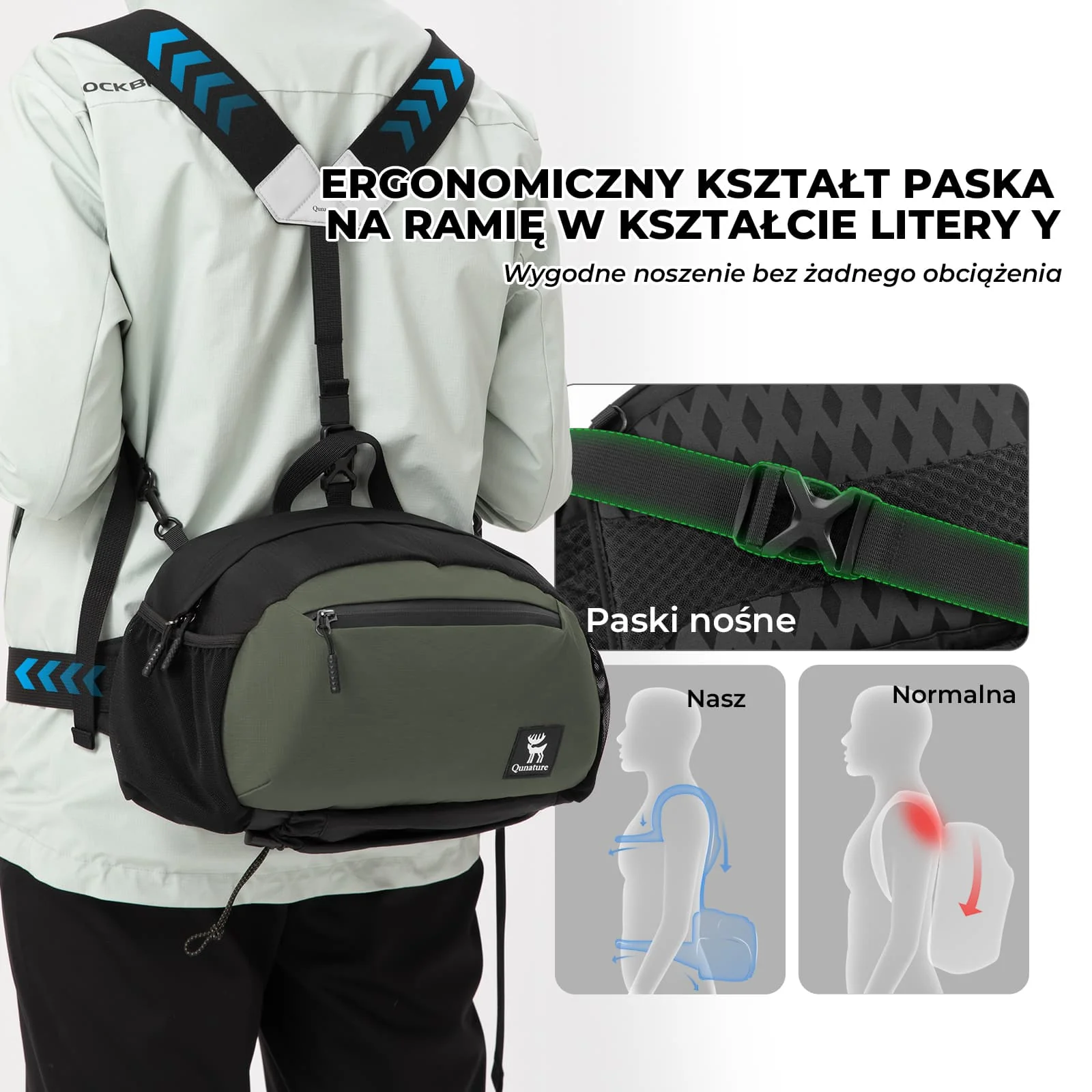 Qunature Lekka Torba Outdoorowa Plecak I Nerka W Jednym 7,9l-YB003 - Image 14
