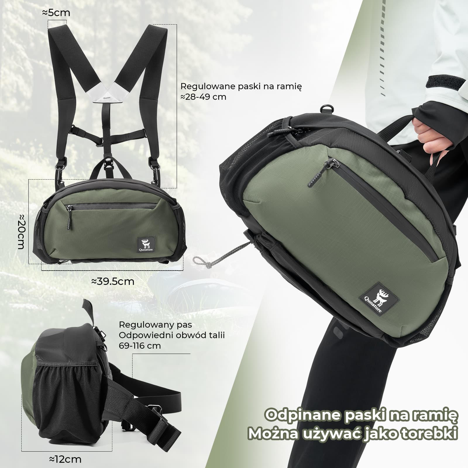 Qunature Lekka Torba Outdoorowa Plecak I Nerka W Jednym 7,9l-YB003 - Image 17