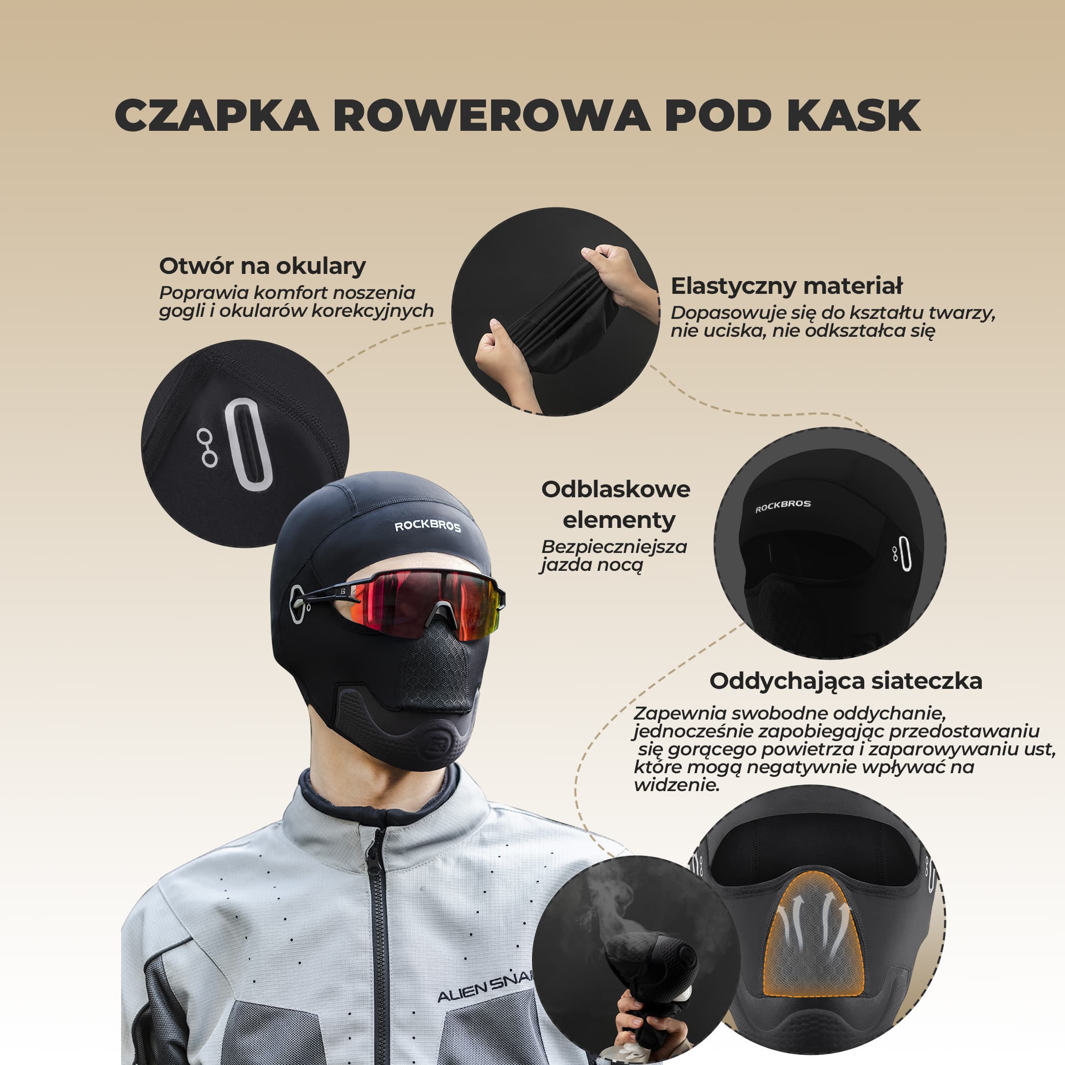 Kominiarka Rowerowa Ocieplana Ochronna Pełne Zakrycie-LF70676 - Image 2
