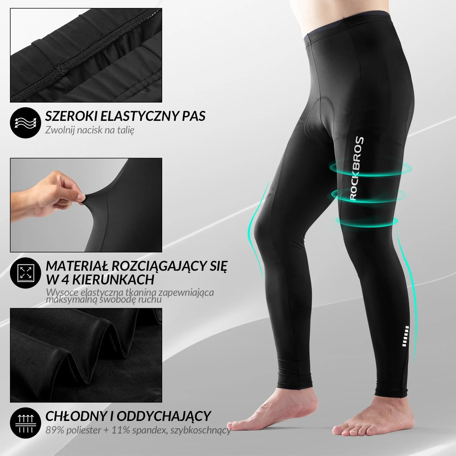 Męskie Długie Kompresyjne Spodnie Rowerowe z Wkładką Legginsy - Image 3