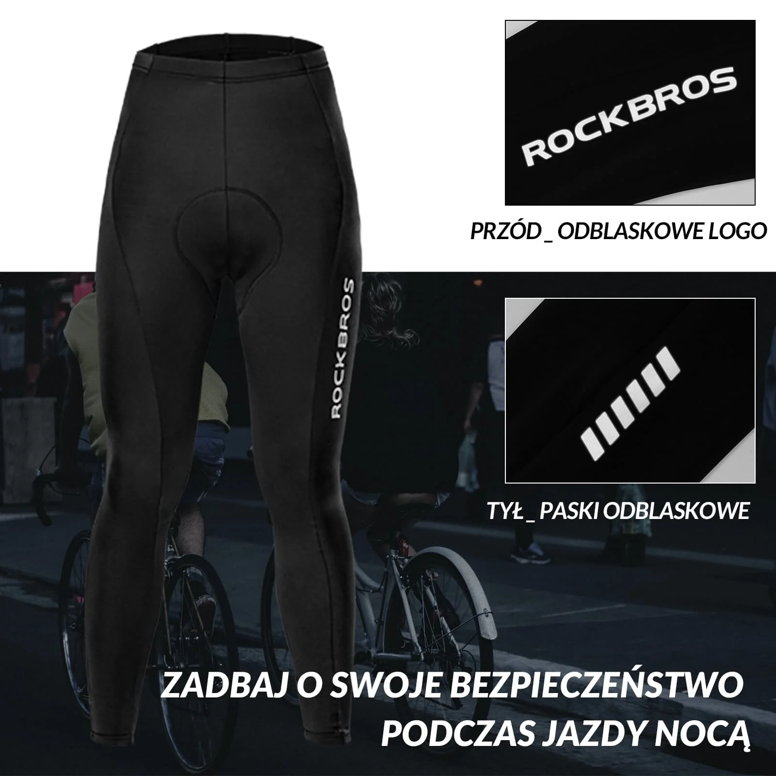 Męskie Długie Kompresyjne Spodnie Rowerowe z Wkładką Legginsy - Image 4