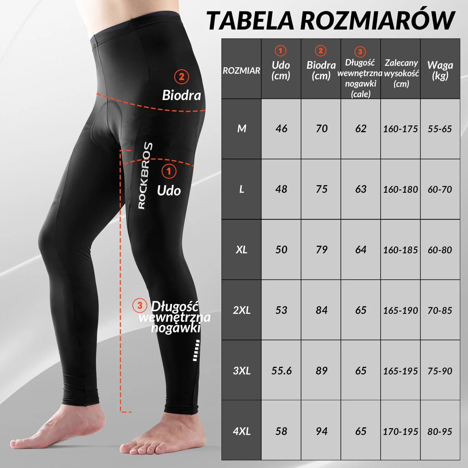Męskie Długie Kompresyjne Spodnie Rowerowe z Wkładką Legginsy - Image 7