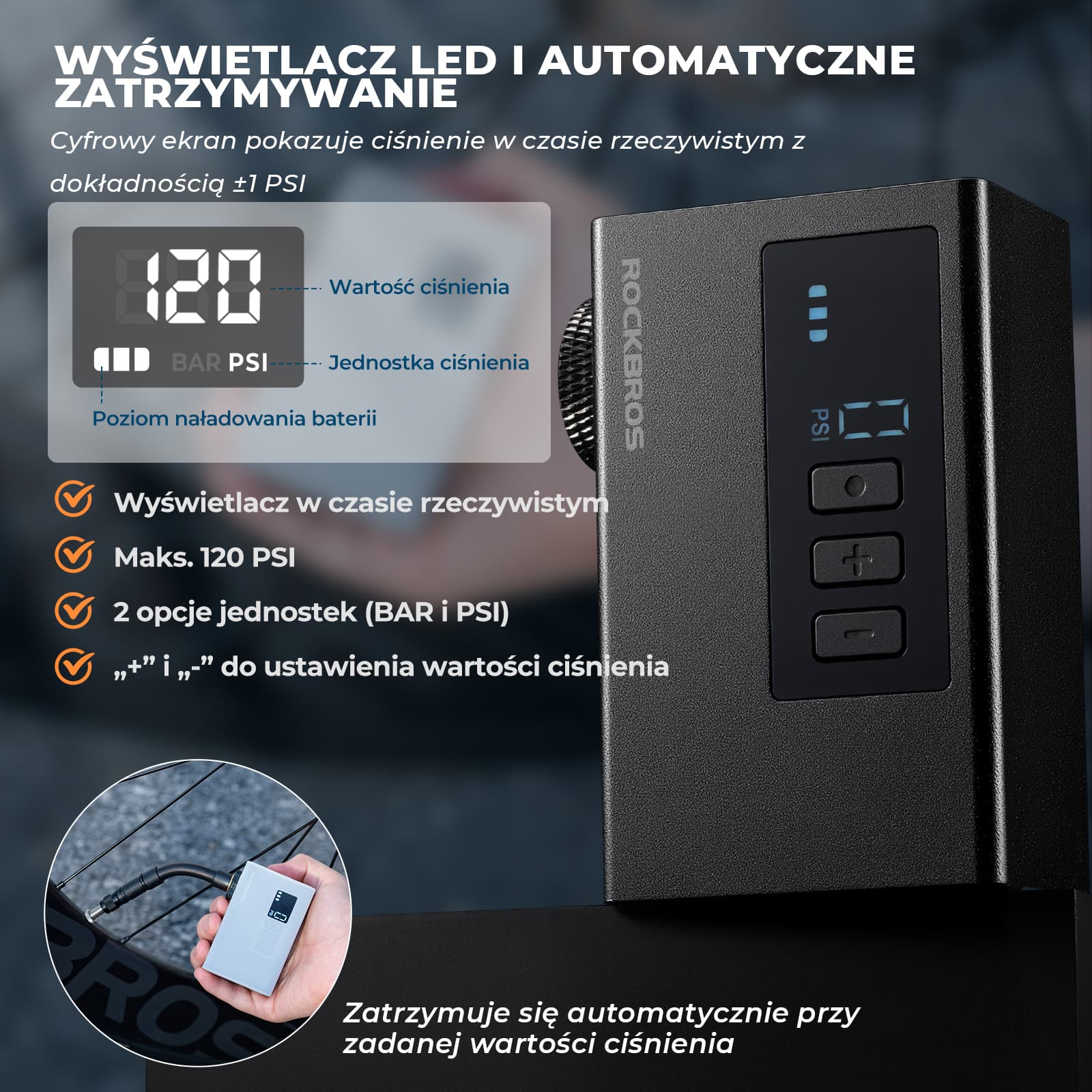 Mini Elektryczne Pompki Rowerowa z Manometrem Maks. 120 PSI-AS240 PRO - Image 4