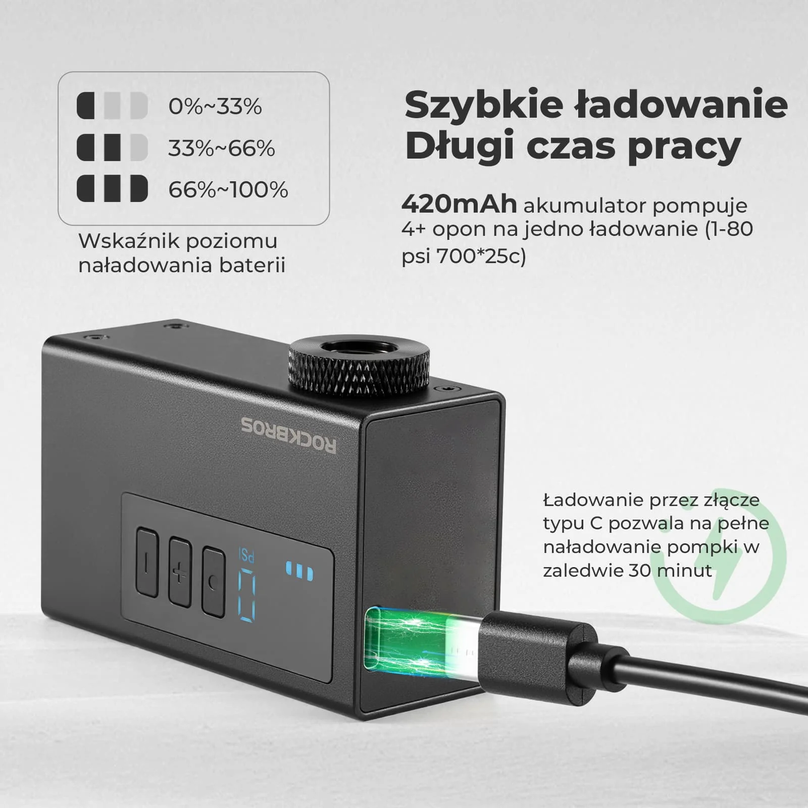 Mini Elektryczne Pompki Rowerowa z Manometrem Maks. 120 PSI-AS240 PRO - Image 6
