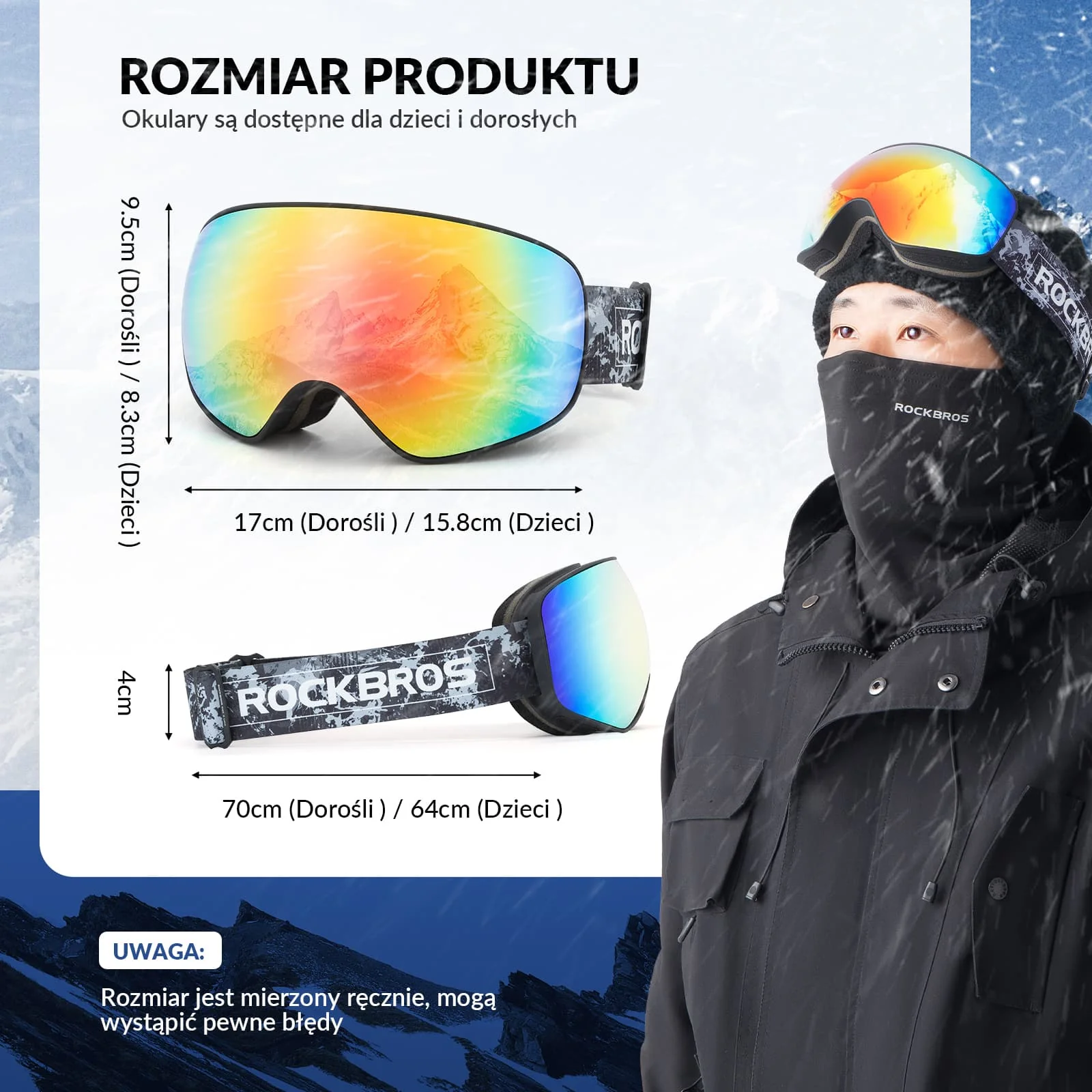 Okulary Narciarskie Gogle dla Dorosłych i Dzieci, Przeciwmgielne-SP284 - Image 17