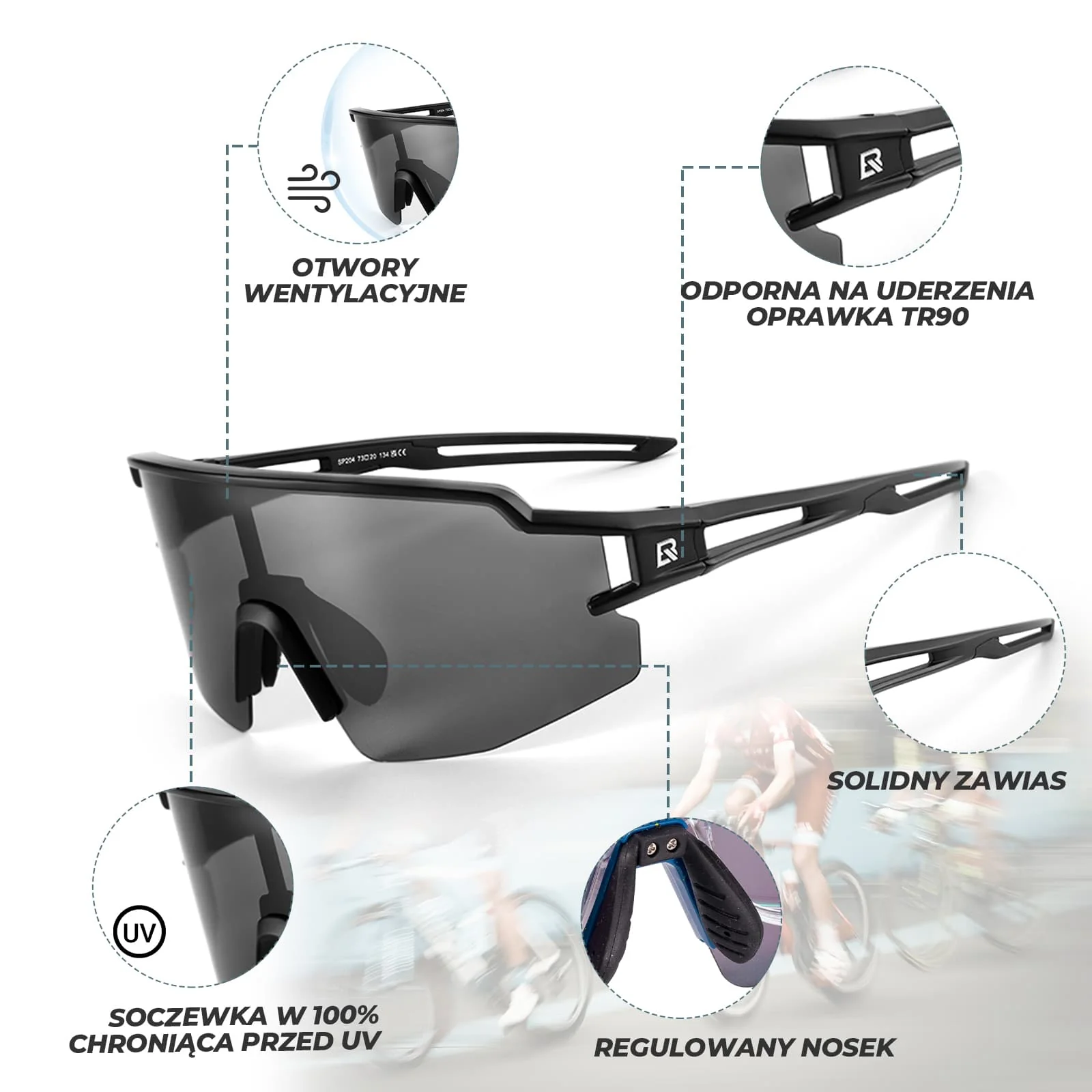Okulary Polaryzacyjne Kolarskie UV Gogle Rowerowe Sportowe-SP204 - Image 12