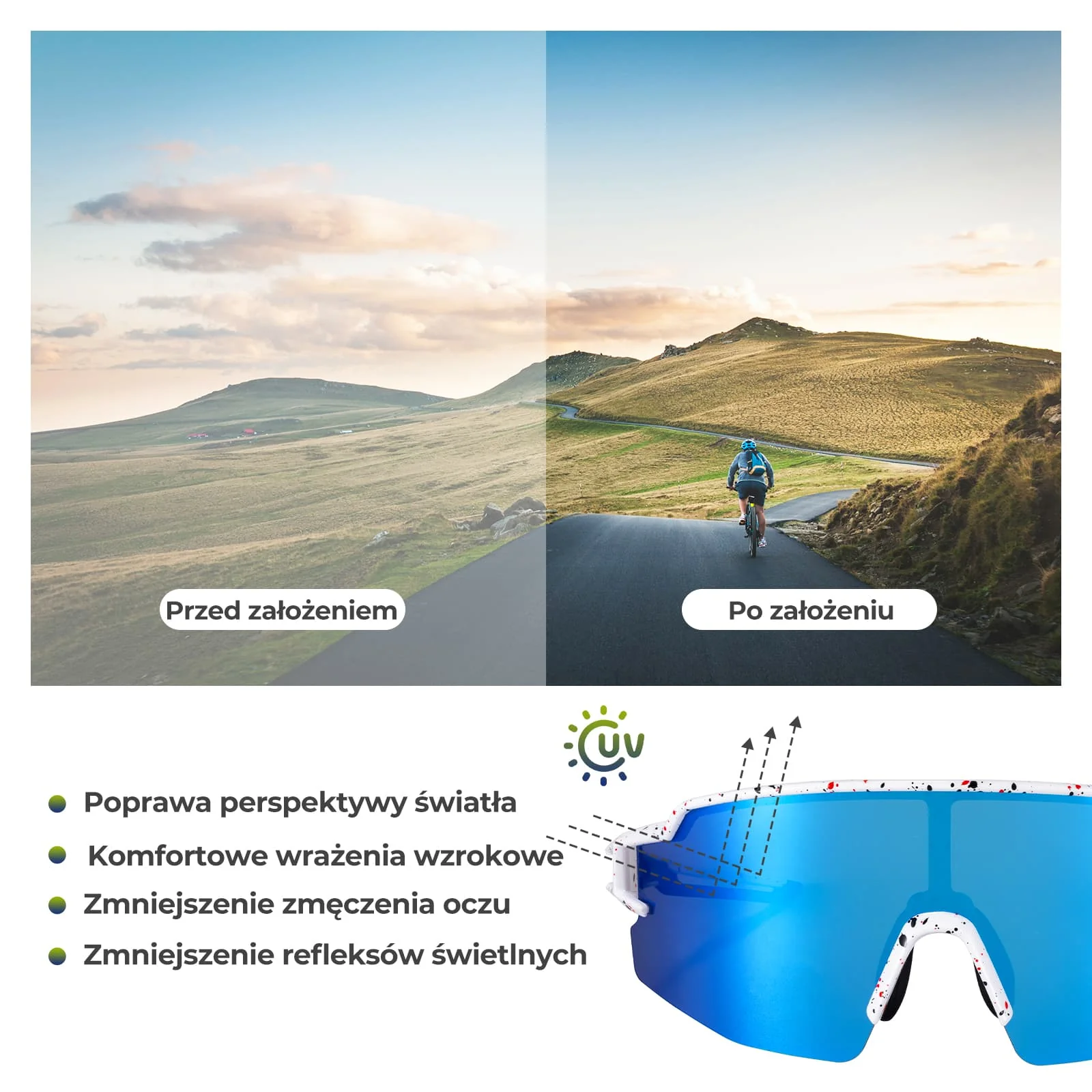 Okulary Polaryzacyjne Kolarskie UV Gogle Rowerowe Sportowe-SP204 - Image 19