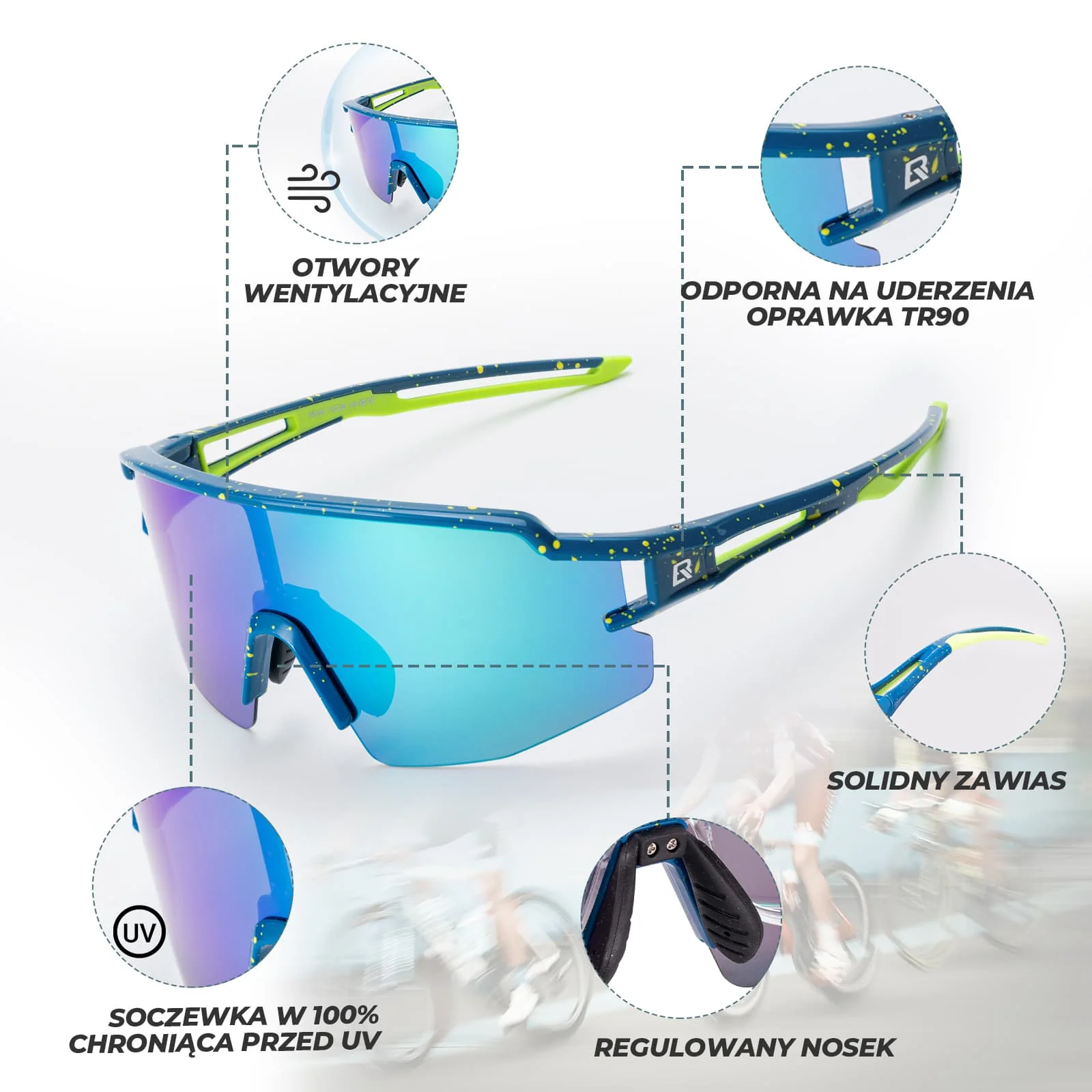 Okulary Polaryzacyjne Kolarskie UV Gogle Rowerowe Sportowe-SP204 - Image 2
