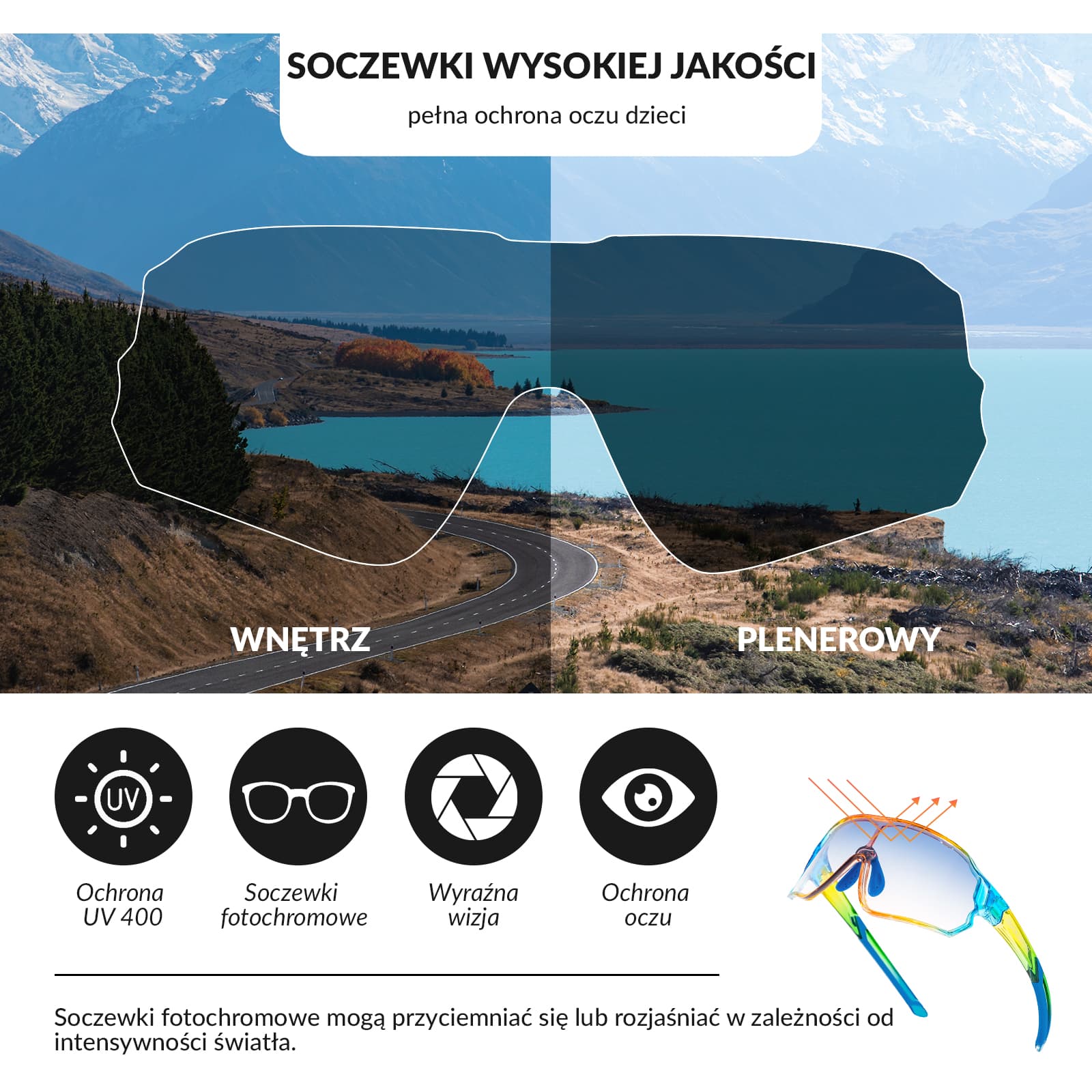 Okulary Rowerowe Dziecięce Samoprzyciemniające Ochrona UV400-SP314 - Image 3