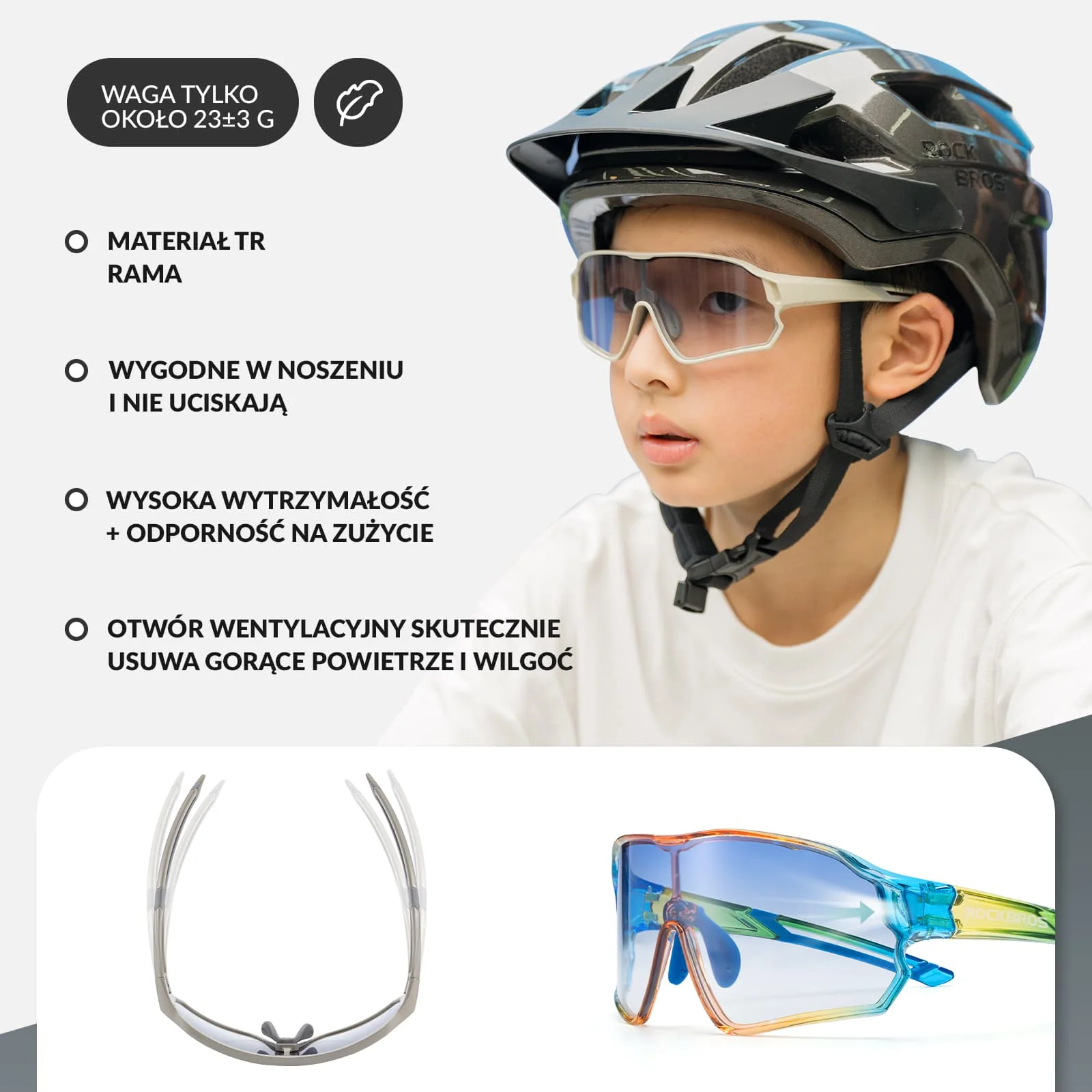Okulary Rowerowe Dziecięce Samoprzyciemniające Ochrona UV400-SP314 - Image 4
