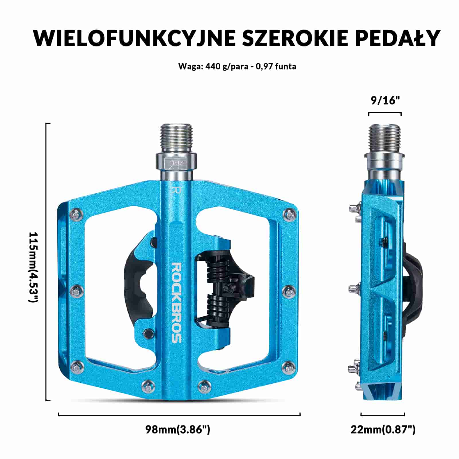 Pedały Rowerowe Aluminiowe Antypoślizgowe Pedały SPD/Pedały Platformowe 9/16" - Image 17