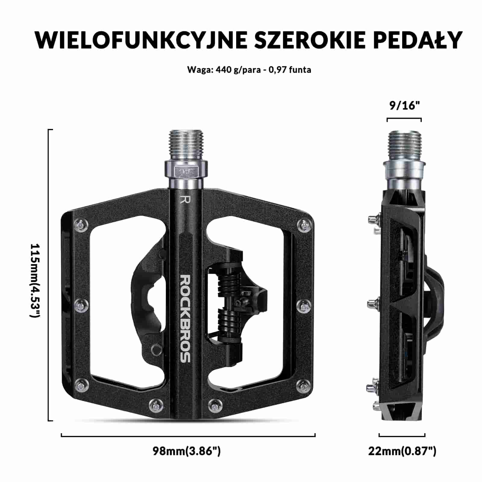 Pedały Rowerowe Aluminiowe Antypoślizgowe Pedały SPD/Pedały Platformowe 9/16" - Image 6