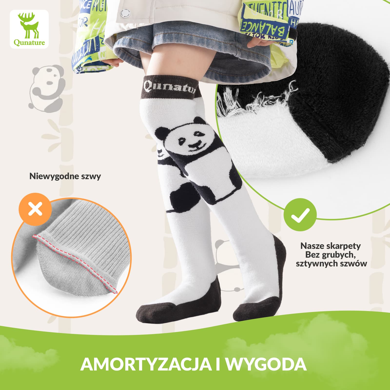 Qunature Dziecięce Skarpety Narciarskie Do Kolan W Kolorze Pandy-Q23-015 - Image 13