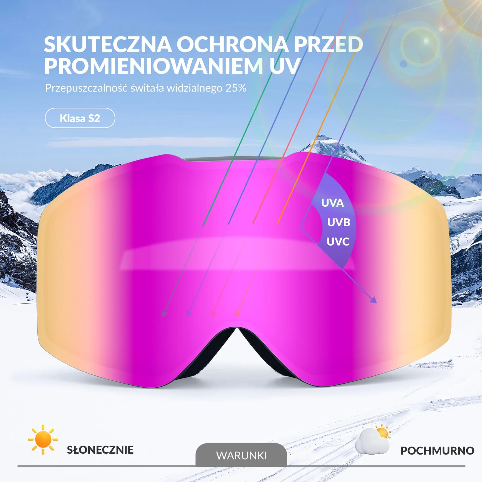 Qunature Gogle Narciarskie Bezramkowe Dla Mężczyzn I Kobiet Przeciwmgielną-Q23-007 - Image 3