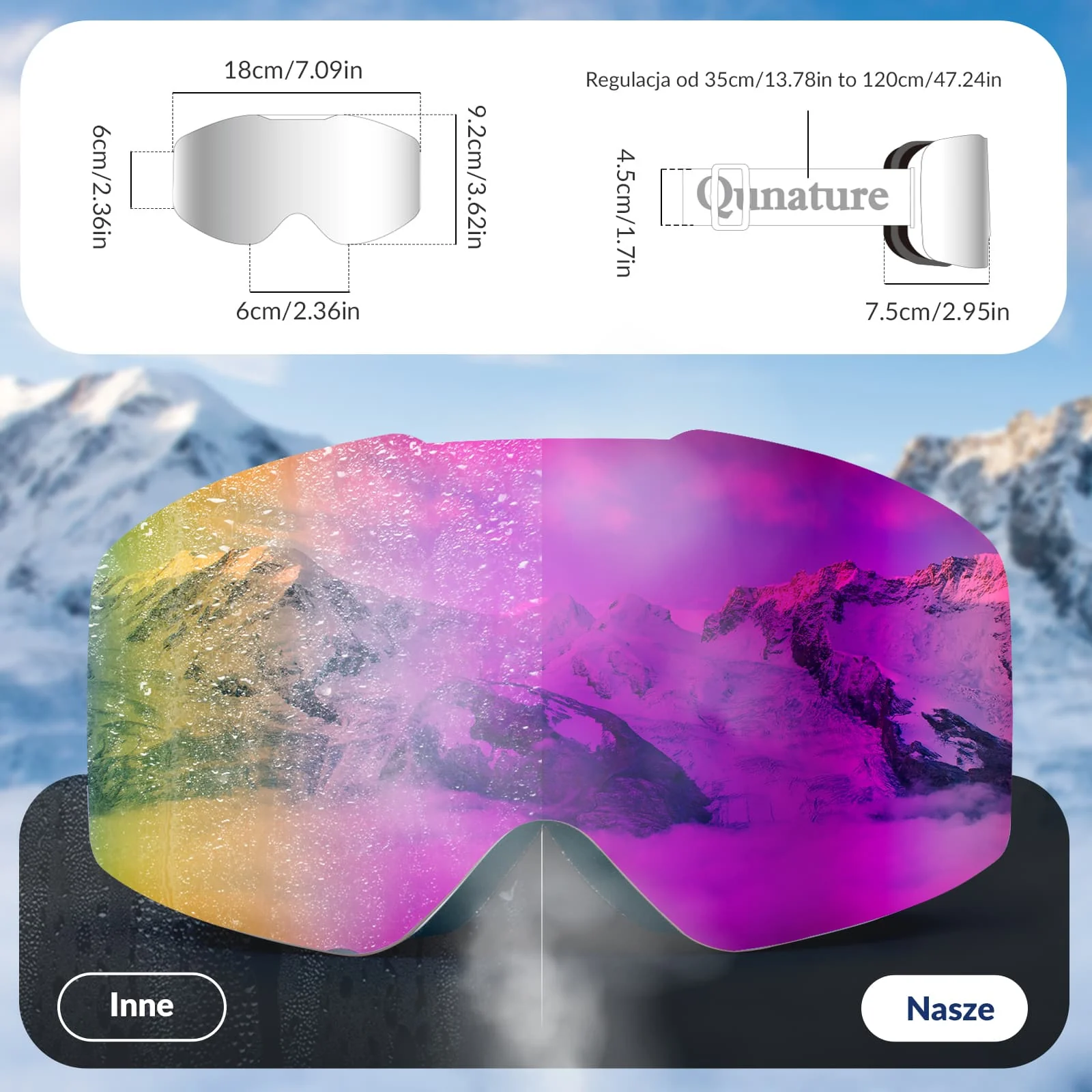 Qunature Gogle Narciarskie I Snowboardowe UV, Przeciwmgielne, OTG-Q23-008 - Image 12