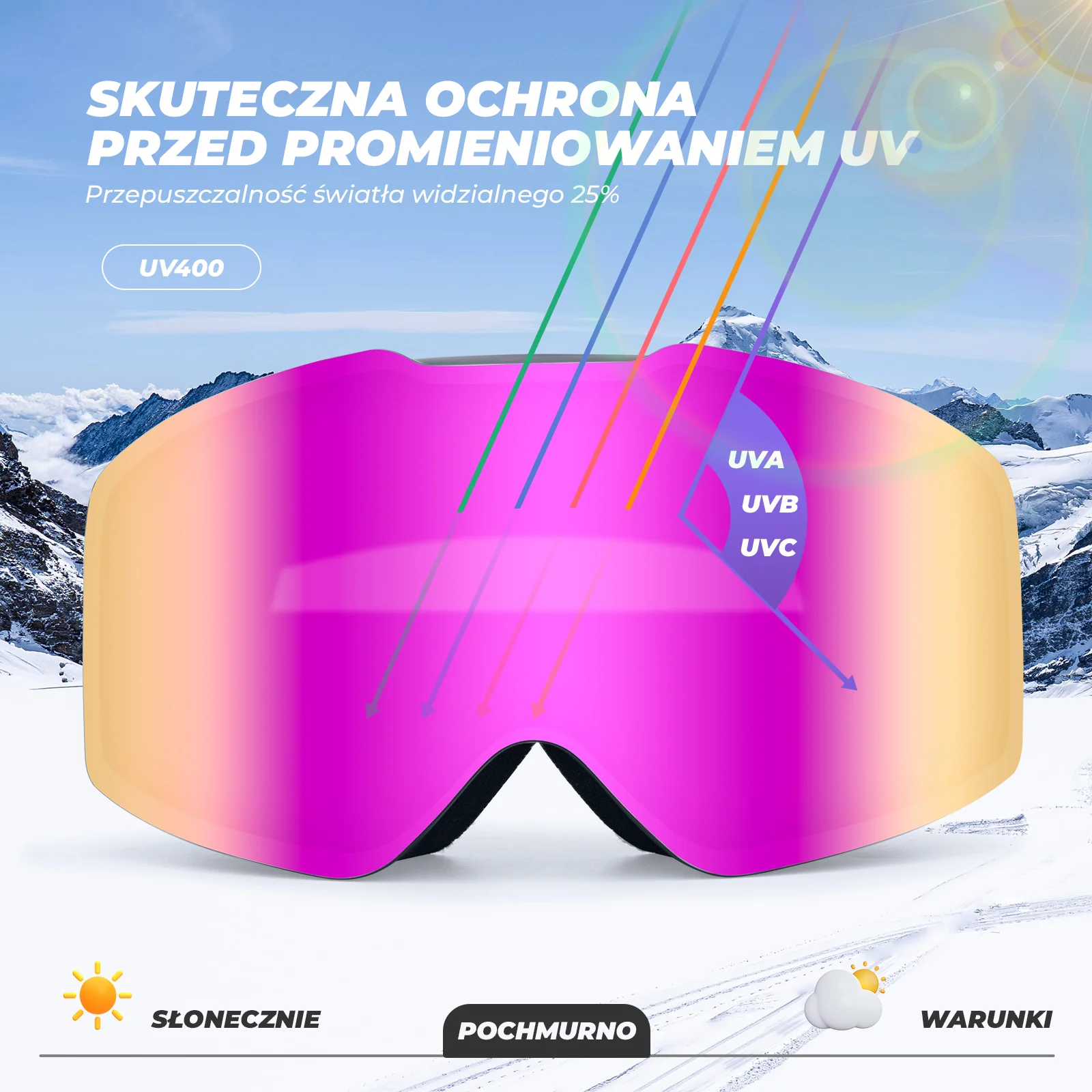 Qunature Gogle Narciarskie I Snowboardowe UV, Przeciwmgielne, OTG-Q23-008 - Image 20