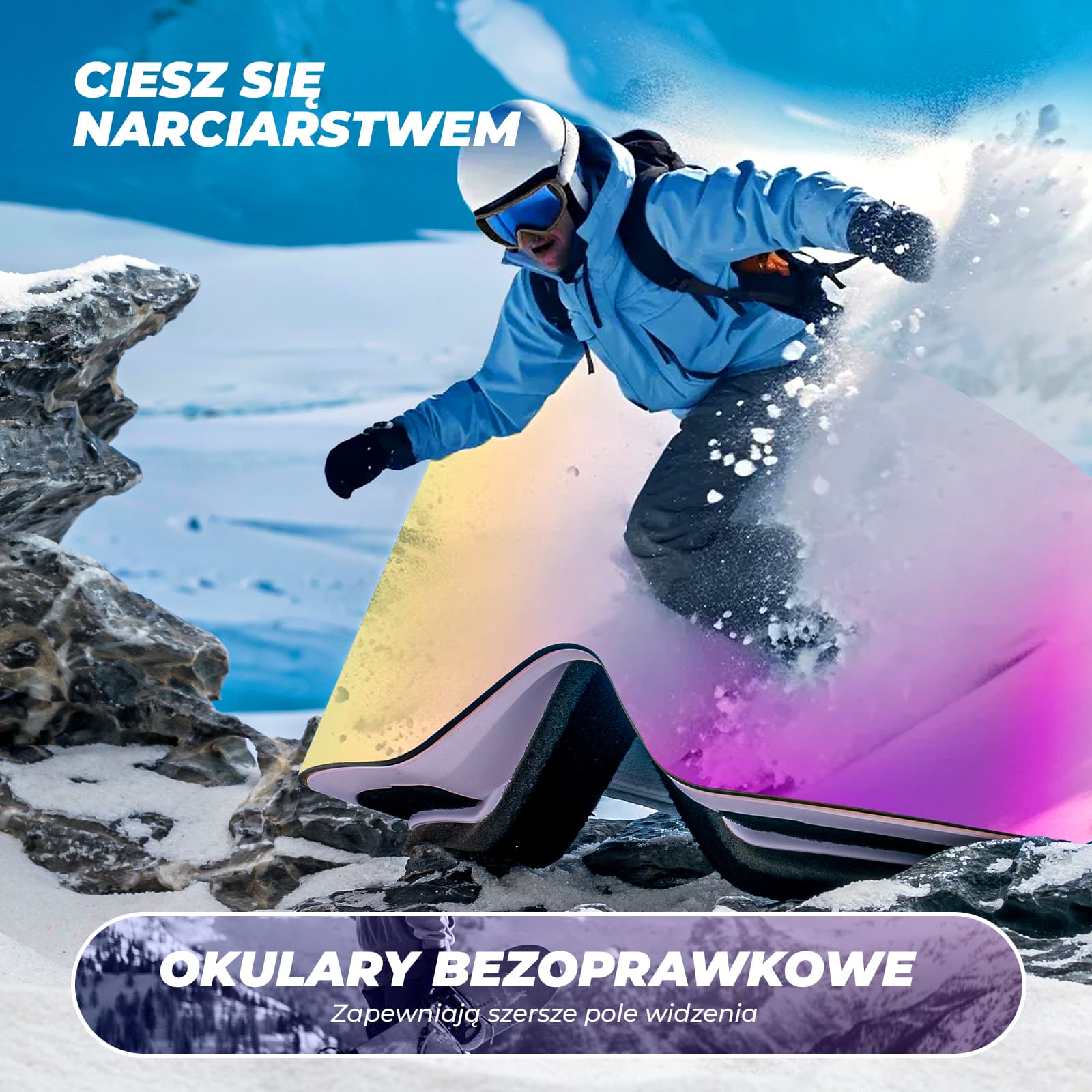 Qunature Gogle Narciarskie I Snowboardowe UV, Przeciwmgielne, OTG-Q23-008 - Image 9