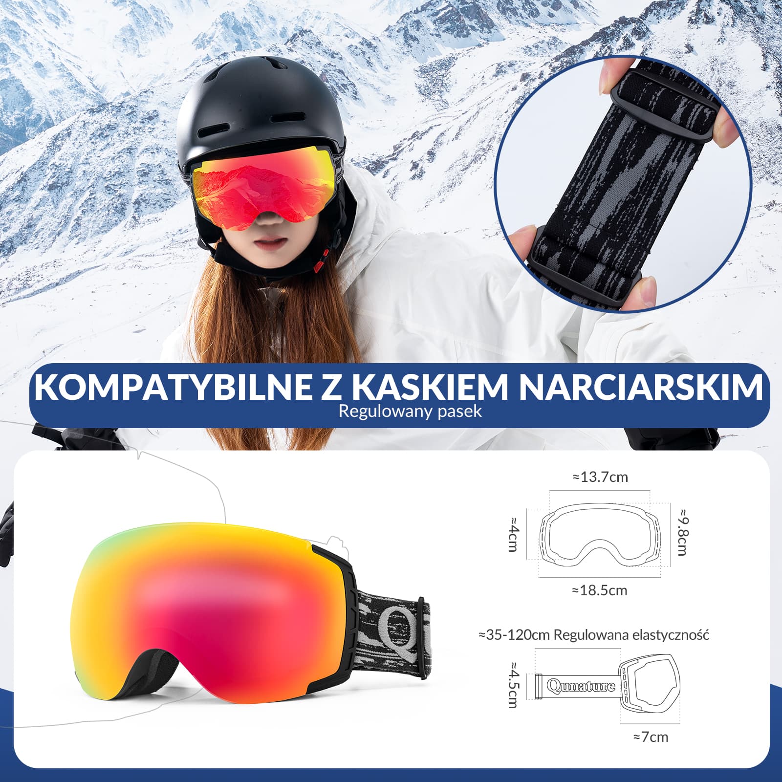 Qunature Gogle Śnieżne Ochrona UV Podwójne Soczewki Przeciwmgielne-Q23-005 - Image 11