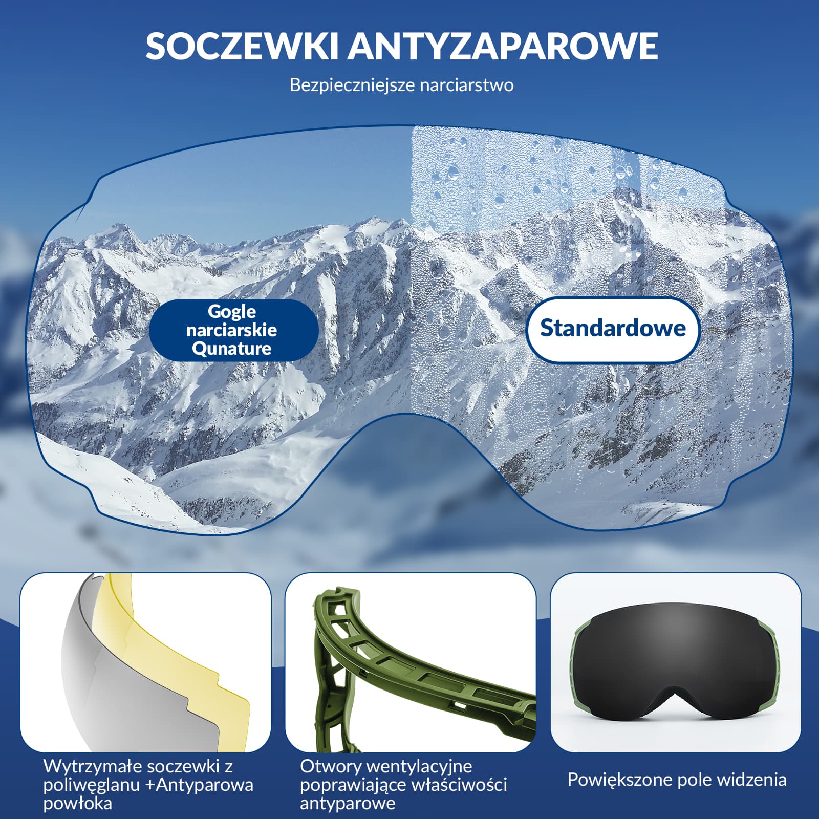 Qunature Gogle Śnieżne Ochrona UV Podwójne Soczewki Przeciwmgielne-Q23-005 - Image 14