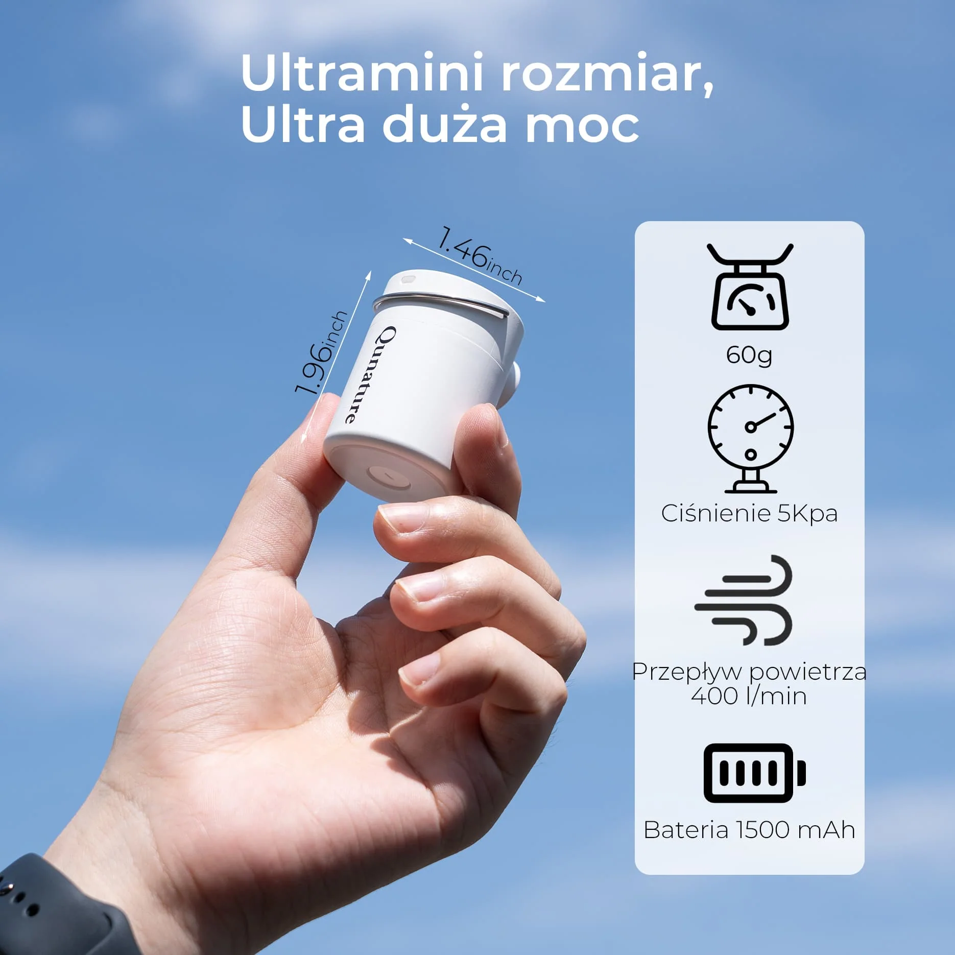 Qunature Mini Szybka Pompka Elektryczna 1500 mAh, Funkcja Inflacji i Deflacji - Image 11
