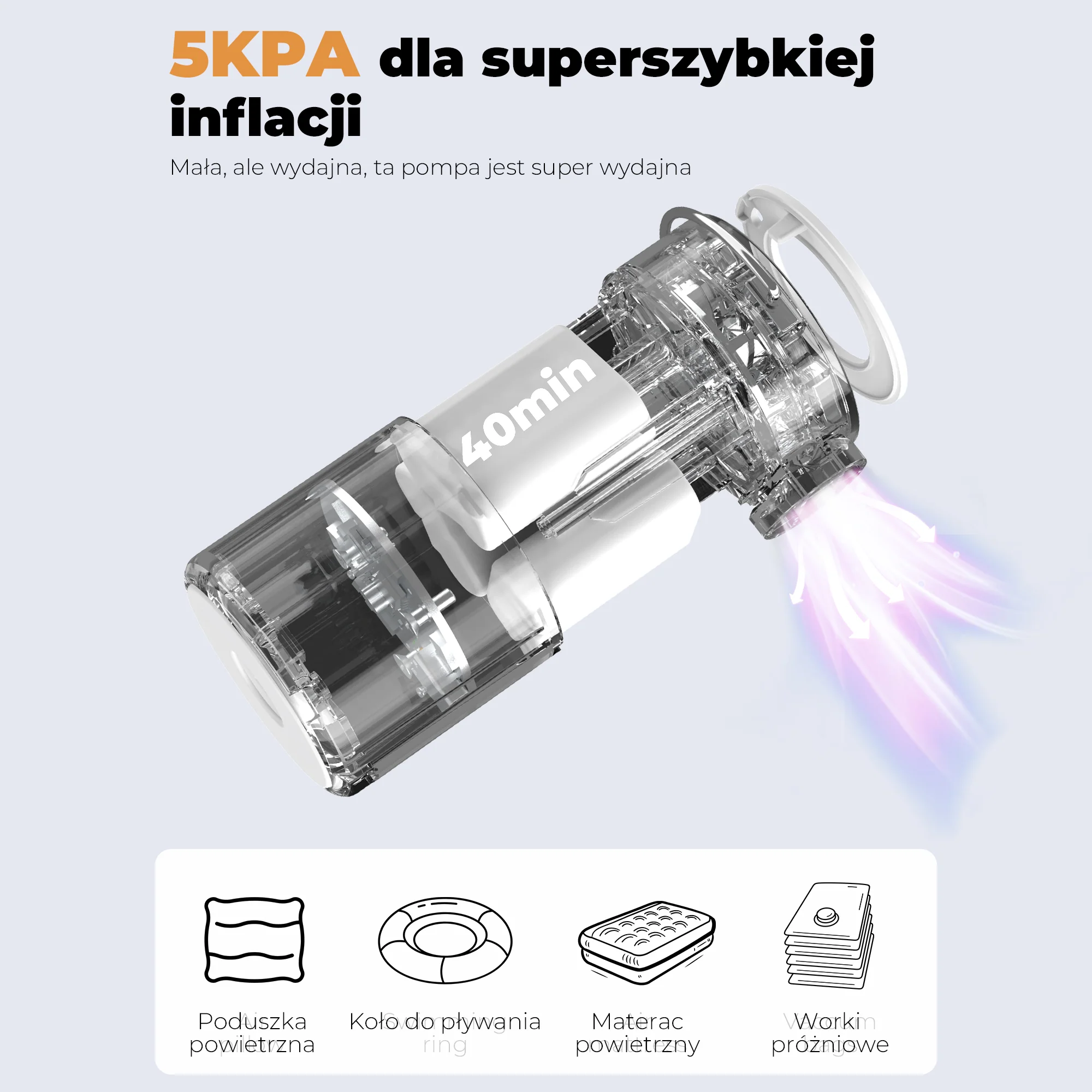 Qunature Mini Szybka Pompka Elektryczna 1500 mAh, Funkcja Inflacji i Deflacji - Image 12