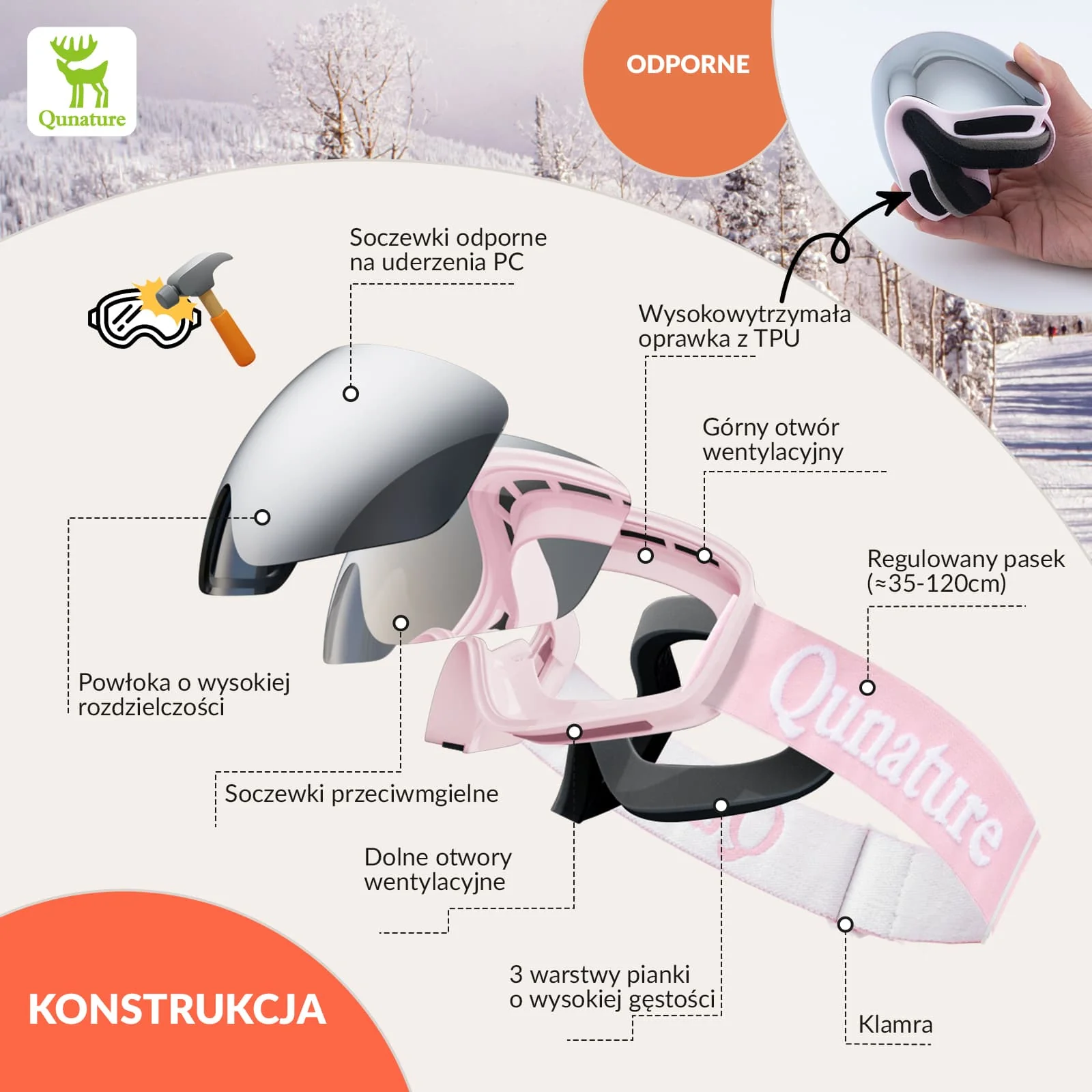 Qunature Młodzieżowe Gogle Narciarskie Z Filtrem UV Kompatybilne Z Kaskiem-Q23-044 - Image 4