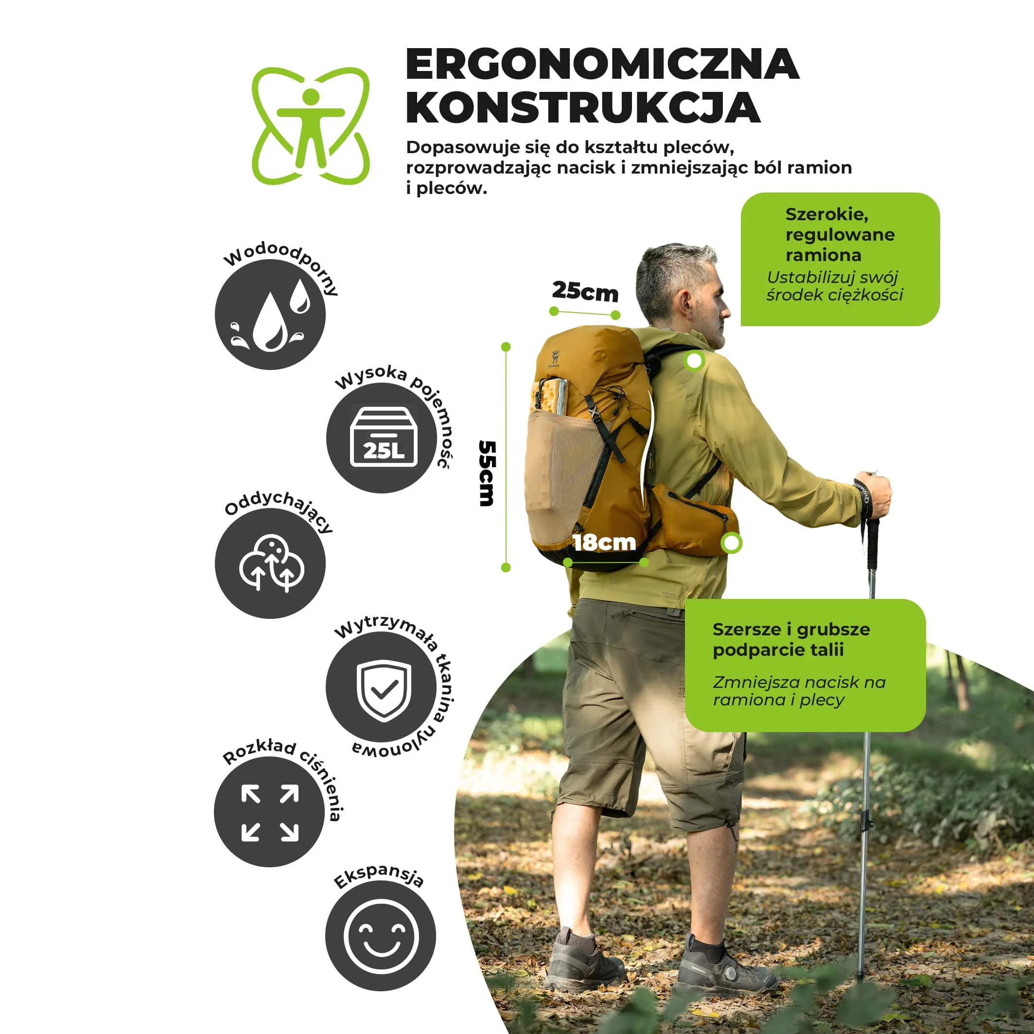 Qunature Plecak Trekkingowy 25 L z Odpinaną Kieszenią I Dostępem Bocznym-H64 - Image 13