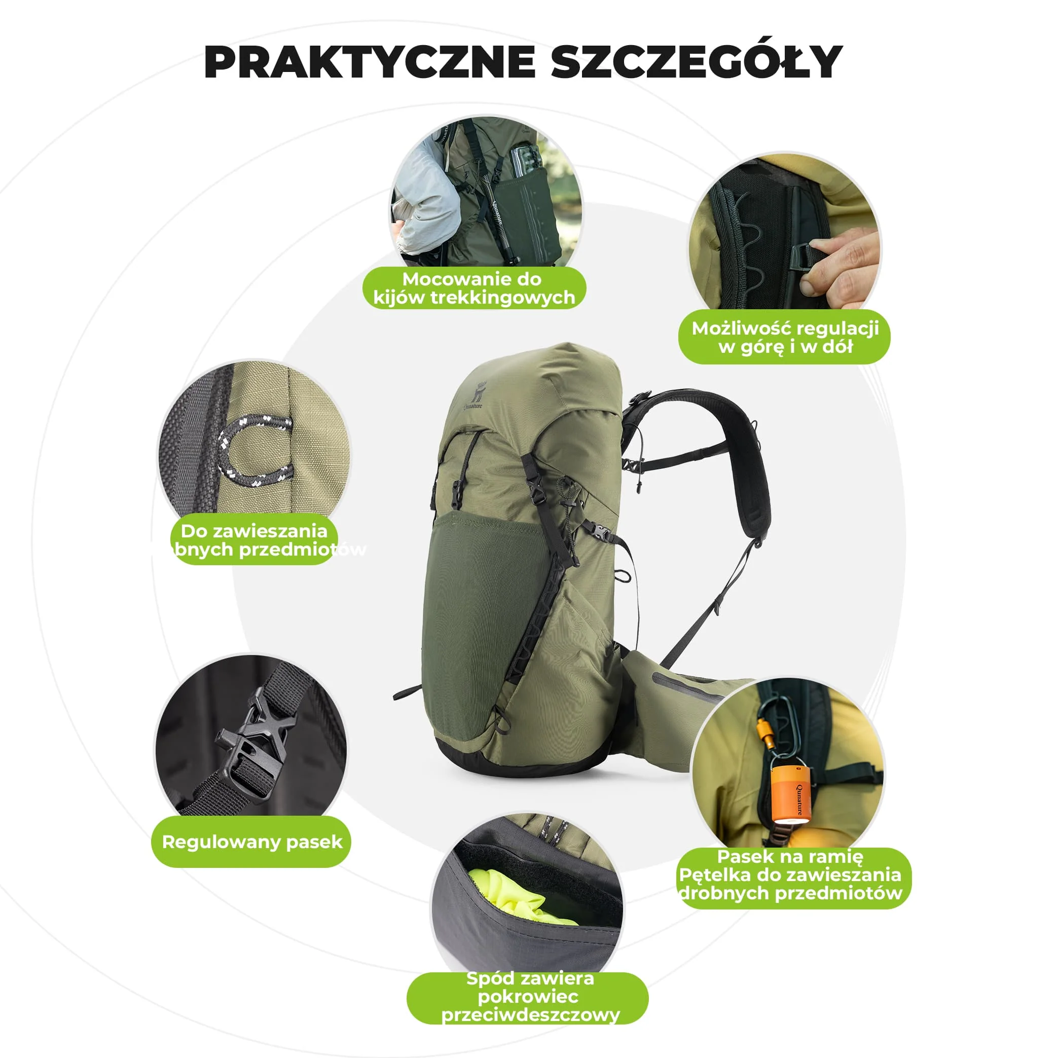 Qunature Plecak Trekkingowy 25 L z Odpinaną Kieszenią I Dostępem Bocznym-H64 - Image 3