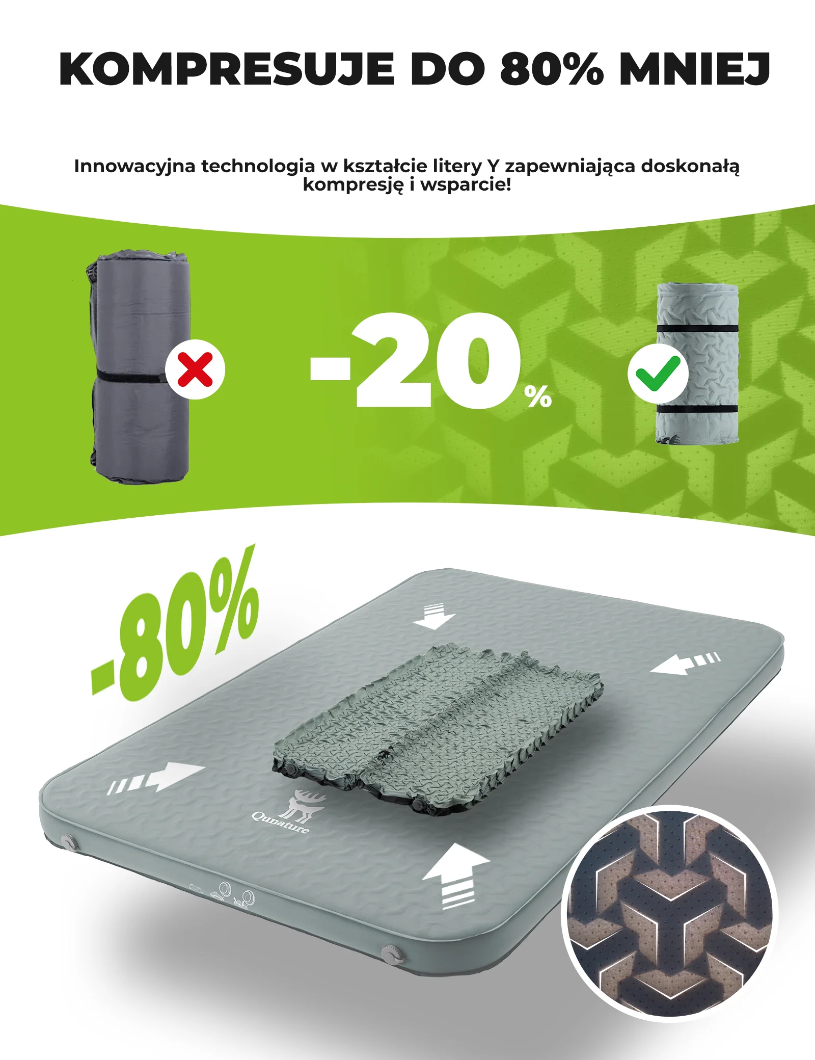 Qunature Przenośna Nadmuchiwana Mata Piankowa do Spania 4 Calowa - Image 13