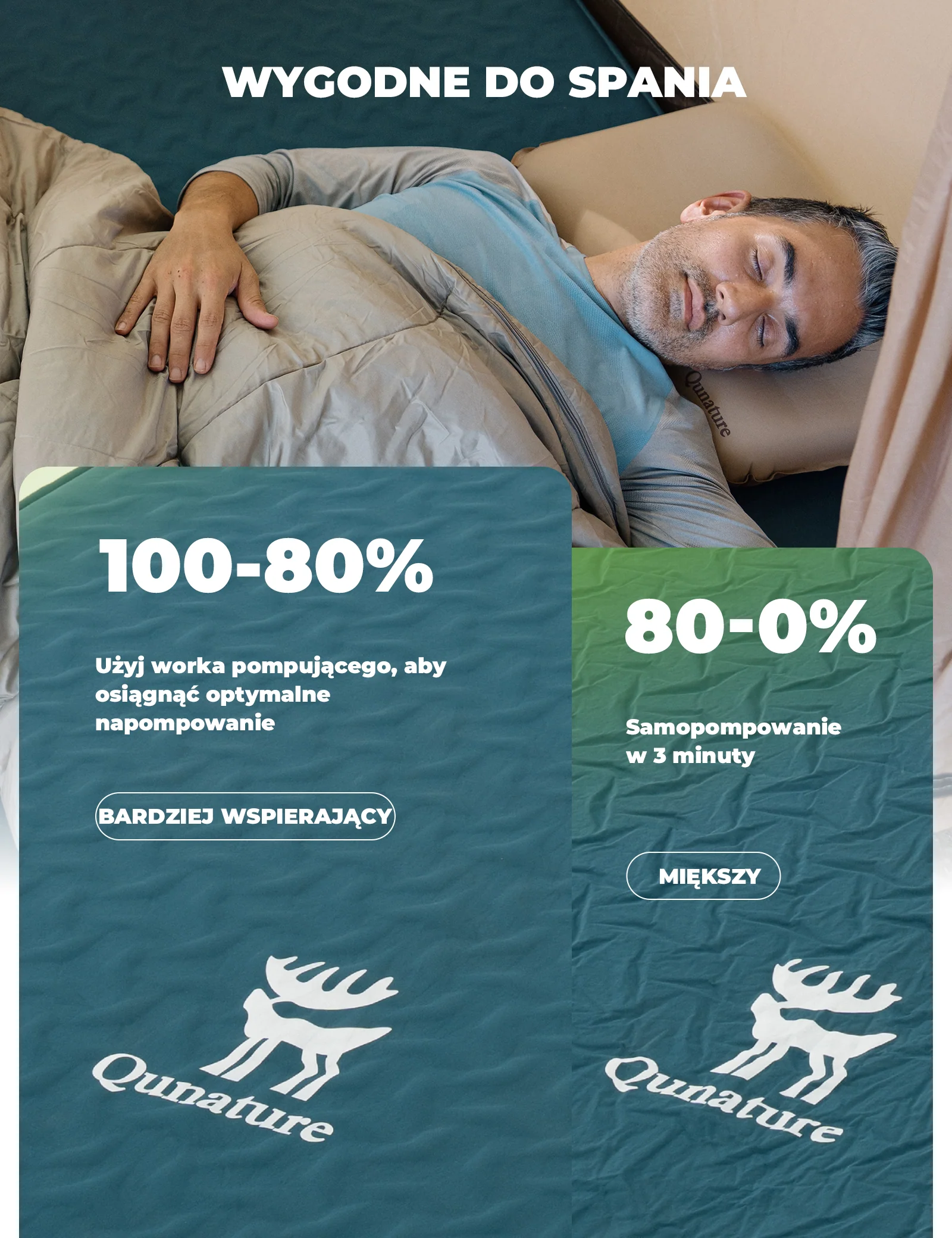 Qunature Przenośna Nadmuchiwana Mata Piankowa do Spania 4 Calowa - Image 15
