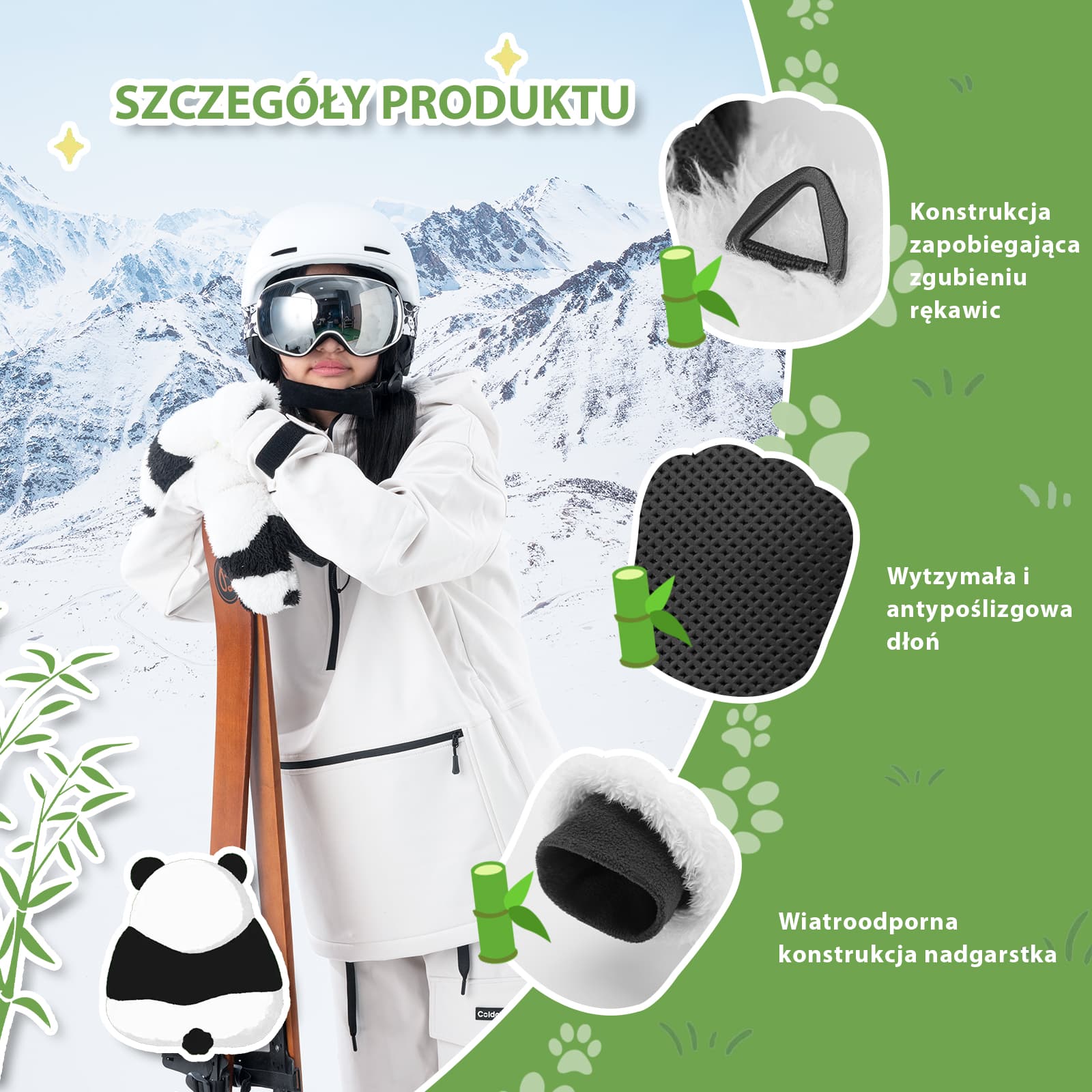 Qunature Rękawiczki Narciarskie Dla Dzieci Z Motywem Pandy-014-S348 - Image 3