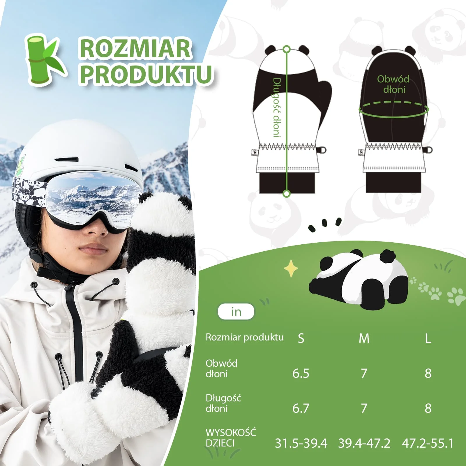 Qunature Rękawiczki Narciarskie Dla Dzieci Z Motywem Pandy-014-S348 - Image 4