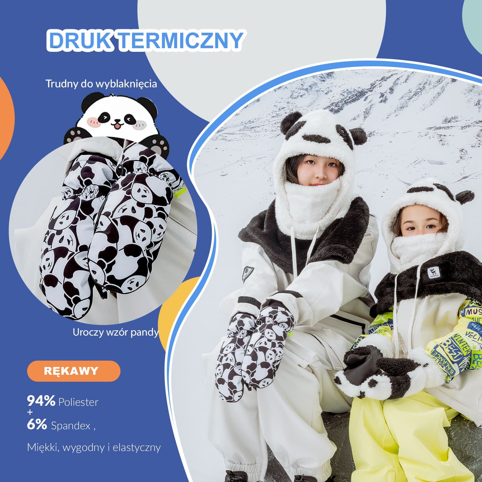 Qunature Rękawiczki Narciarskie Zimowe Panda dla Dzieci -014-S349 - Image 3