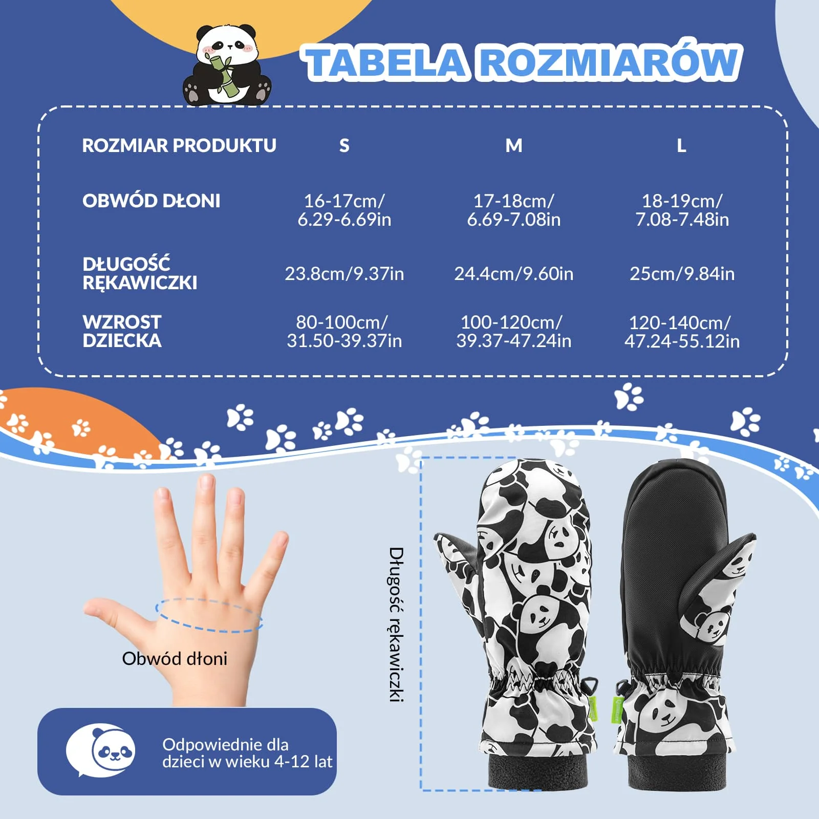 Qunature Rękawiczki Narciarskie Zimowe Panda dla Dzieci -014-S349 - Image 6