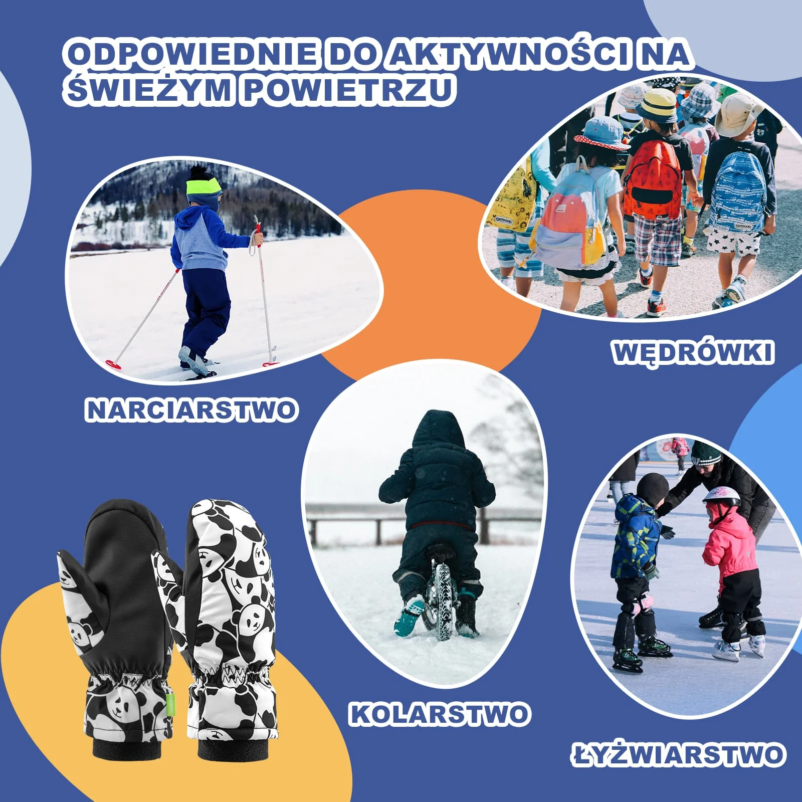 Qunature Rękawiczki Narciarskie Zimowe Panda dla Dzieci -014-S349 - Image 7