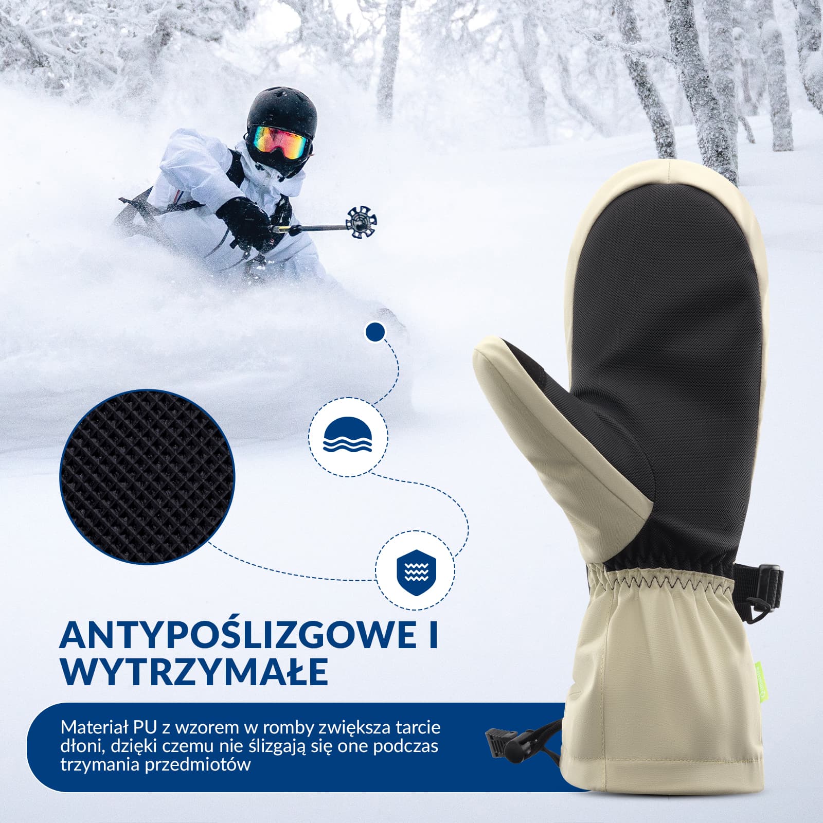 Qunature Rękawiczki Narciarskie Zimowe z Funkcją Ekranu Dotykowego Wodoodporne Wielobarwny-014-S346 - Image 4
