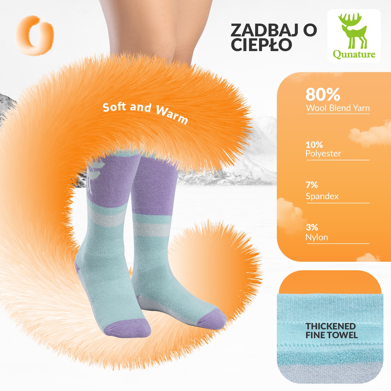 Qunature Skarpetki Narciarskie Zimowe Termiczne Wykonane Unisex Rozmiar -Q23-011 - Image 14