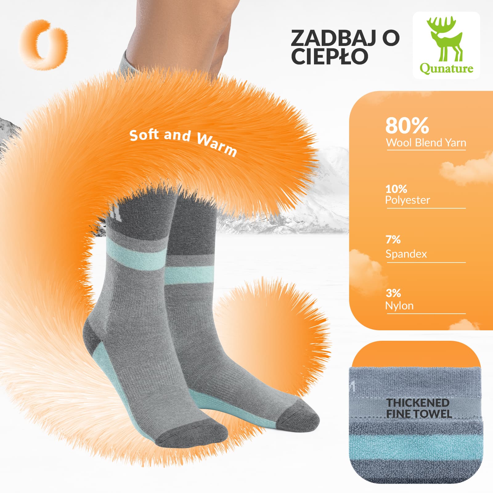 Qunature Skarpetki Narciarskie Zimowe Termiczne Wykonane Unisex Rozmiar -Q23-011 - Image 20