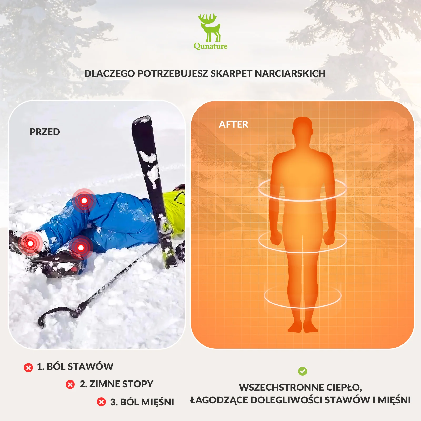 Qunature Skarpetki Narciarskie Zimowe Termiczne Wykonane Unisex Rozmiar -Q23-011 - Image 3