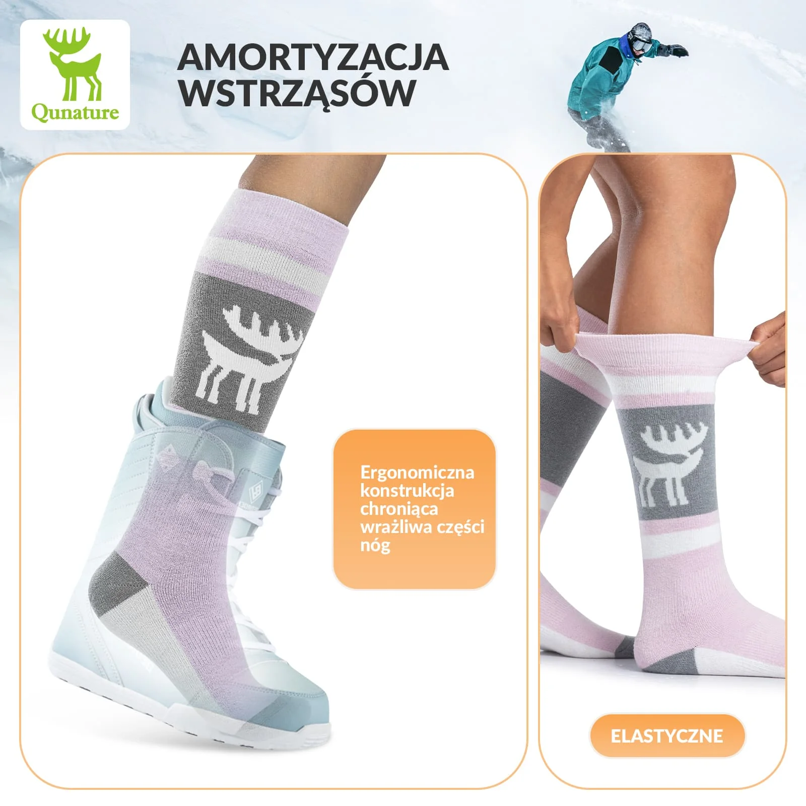 Qunature Skarpetki Narciarskie Zimowe Termiczne Wykonane Unisex Rozmiar -Q23-011 - Image 5
