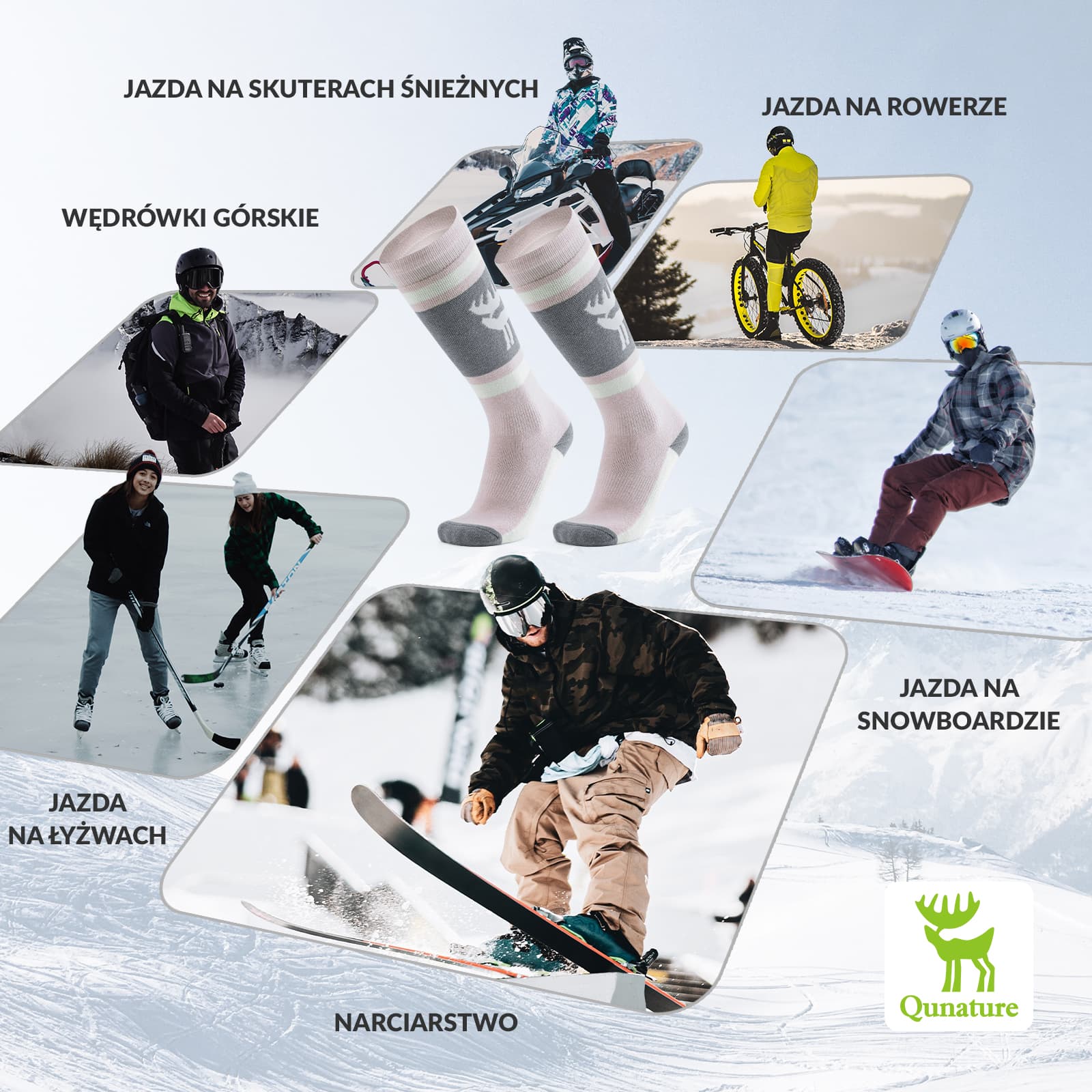 Qunature Skarpetki Narciarskie Zimowe Termiczne Wykonane Unisex Rozmiar -Q23-011 - Image 6