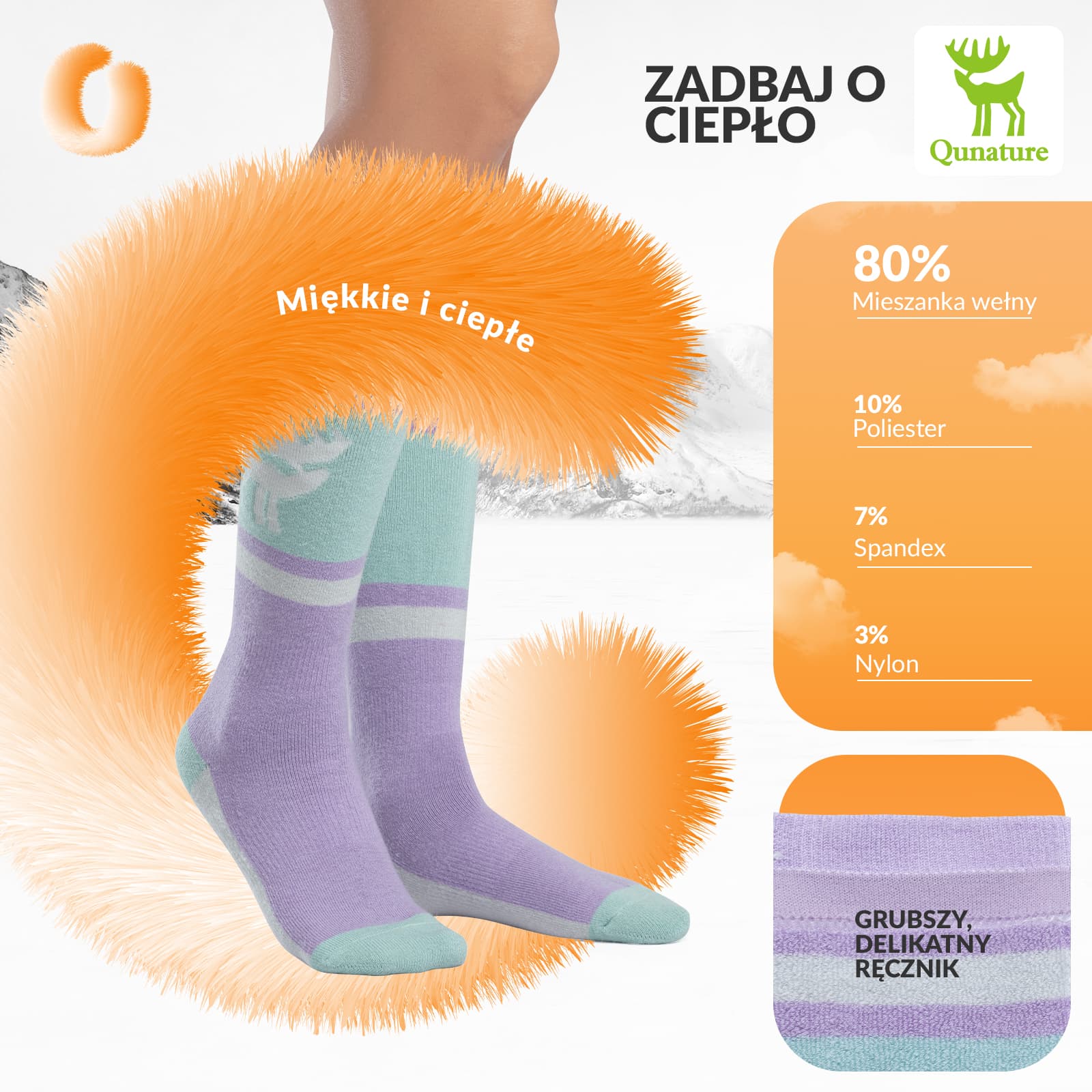 Qunature Skarpetki Narciarskie Zimowe Termiczne Wykonane Unisex Rozmiar -Q23-011 - Image 8